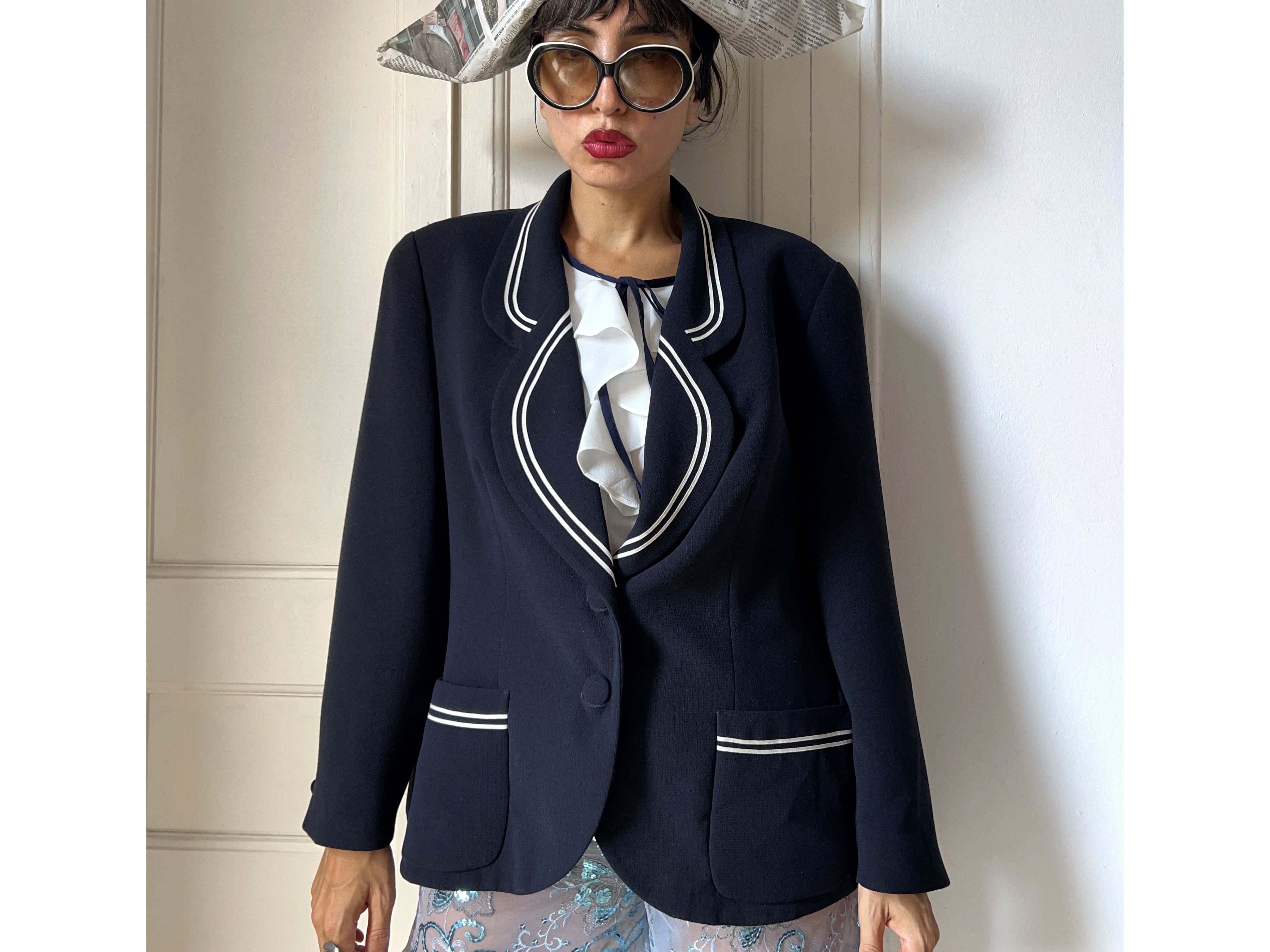 Vintage Vintage 80s navy blue Sailor Blazer Size 4XL / US 24-26 - 1 Thumbnail