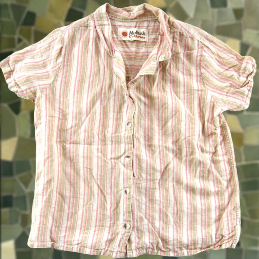 Vintage Mollusk California Linen Cotton Pink Stripe Short Sleeve Shirt Small Size S / US 4 / IT 40 - 1 Thumbnail