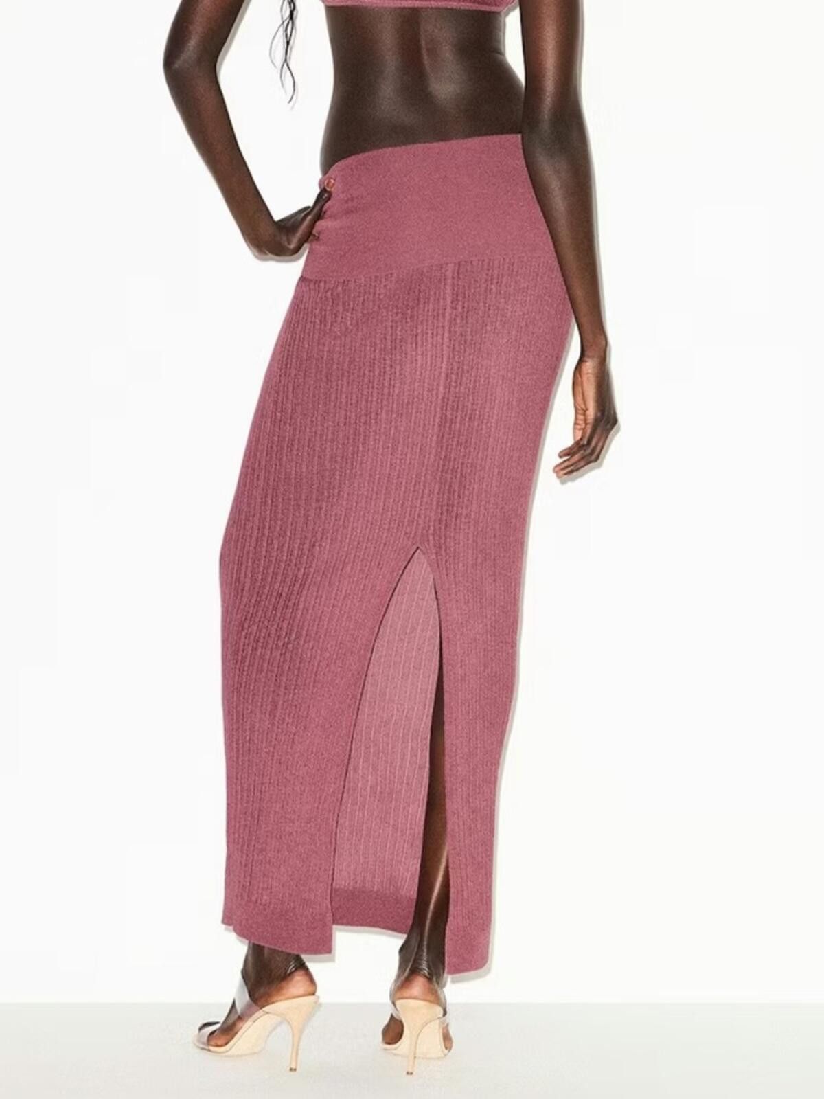 Swims SKIMS / Sheer Knit Foldover Long Skirt / Beet Size 36" / US 14 / IT 50 - 5 Thumbnail