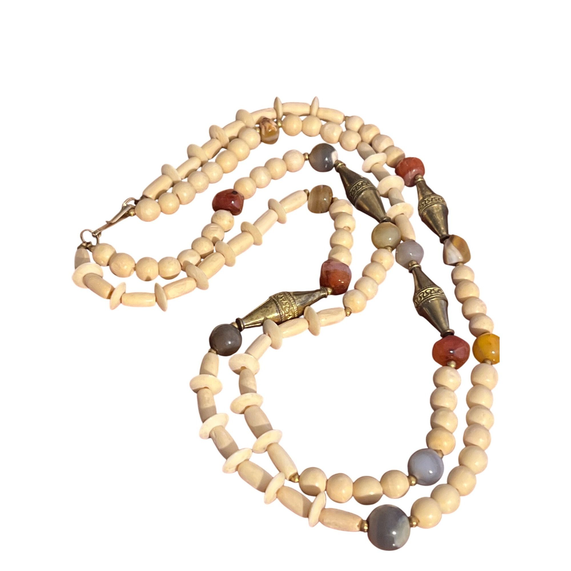 Other Vintage 2 Strand Necklace Natural Beads Brass Quartz Beads H Size ONE SIZE - 1 Thumbnail