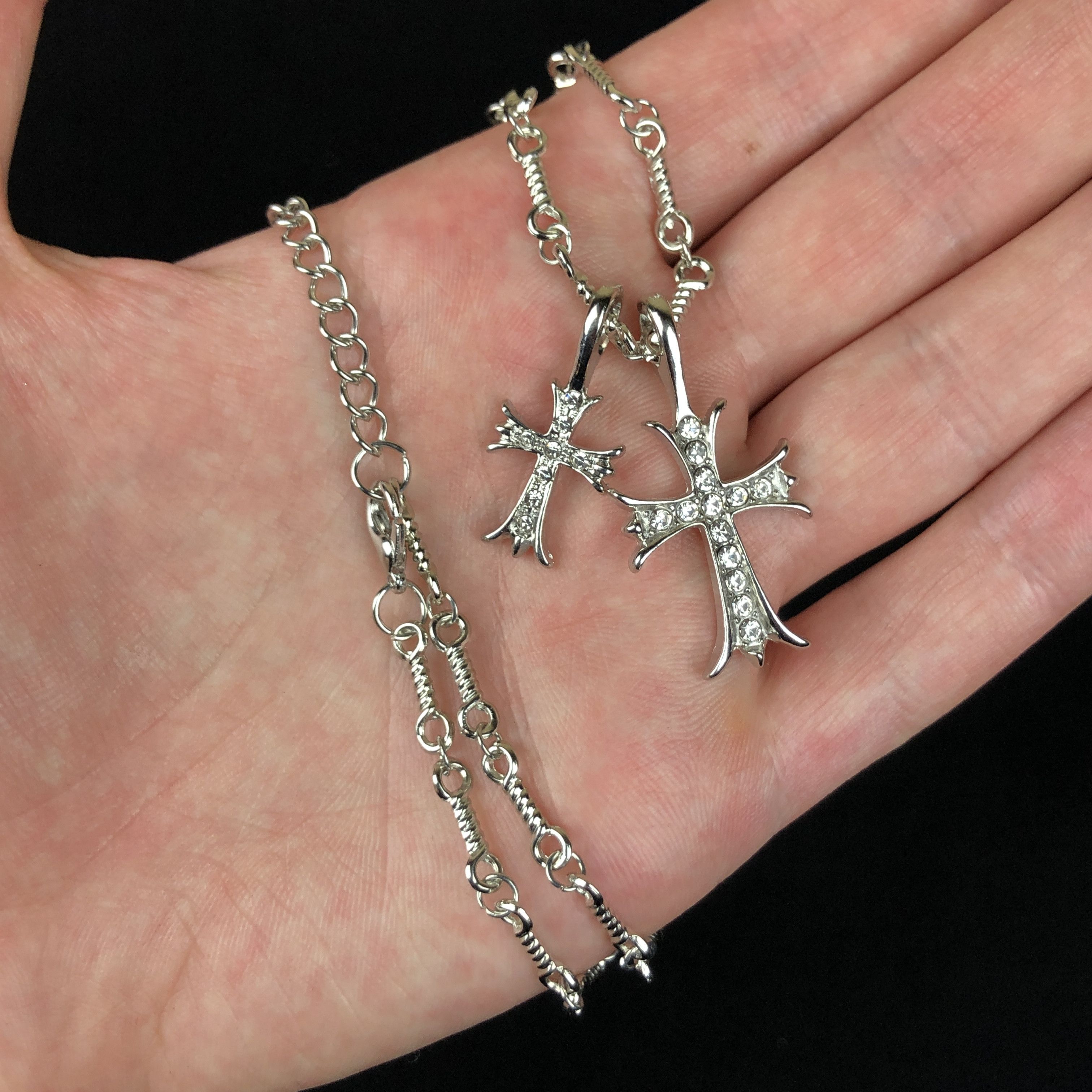 Chain × Jewelry × Streetwear Double Cross Necklace Punk Gothic | Grailed