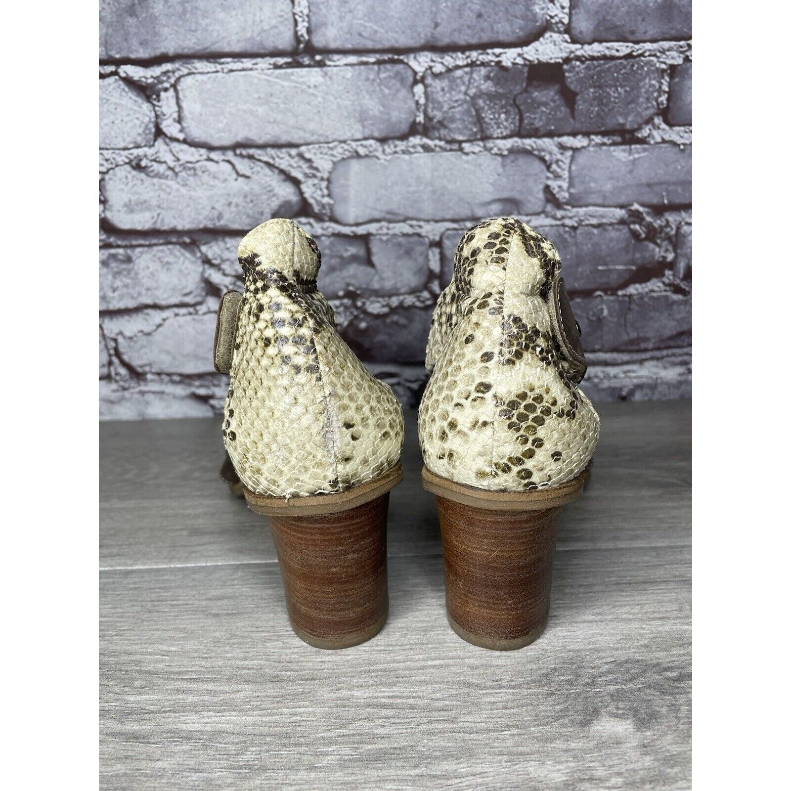 Fiji Fidji Ivory Leather Snake Skin Anke Strap Print Brown Heel S Size US 8 / IT 38 - 4 Thumbnail