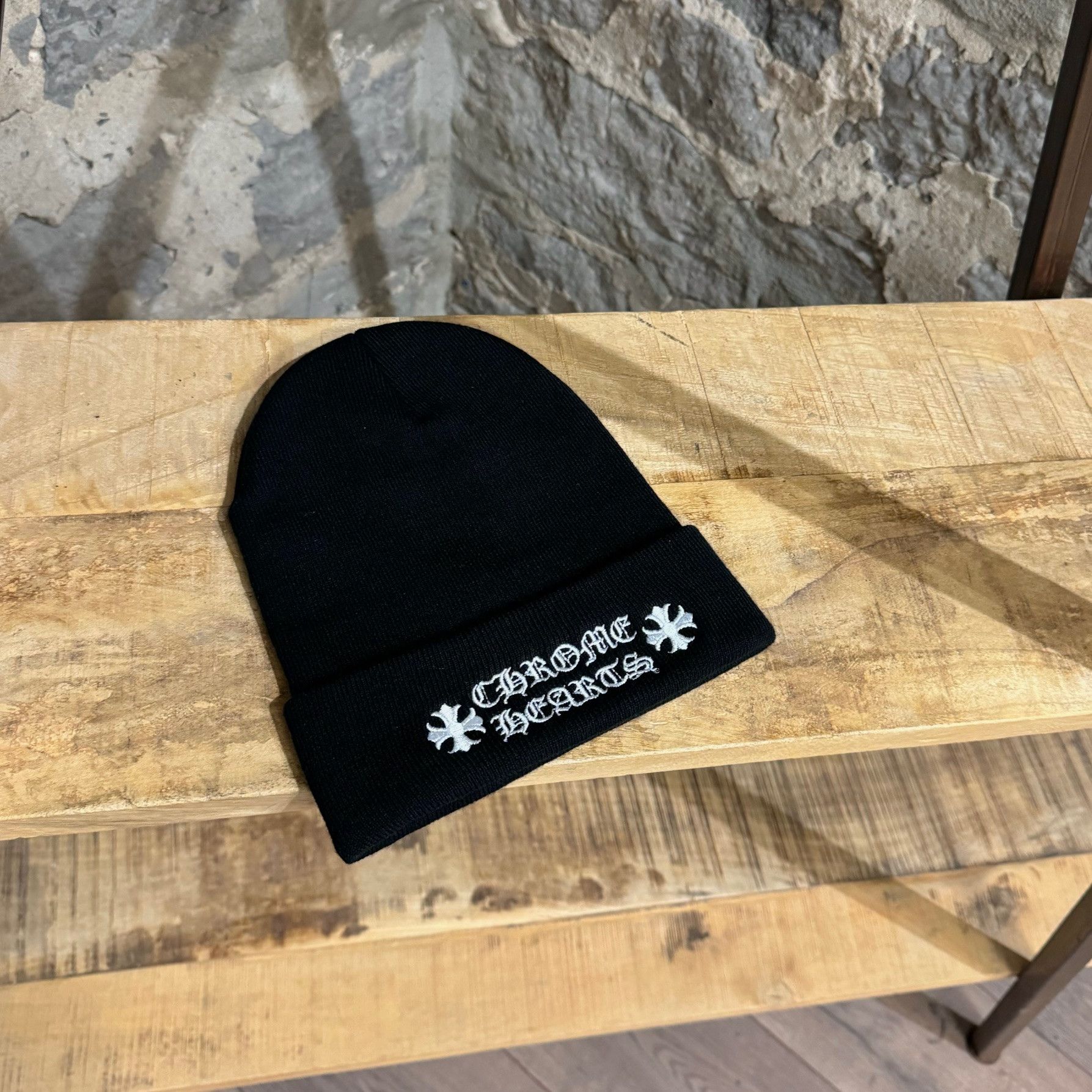 Chrome Hearts White Embroidered Logo Black Beanie