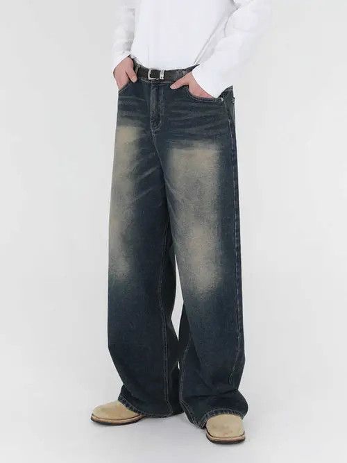 VIBE Blue Washed Wide Leg Denim Jeans Size US 32 / EU 48 - 2 Thumbnail