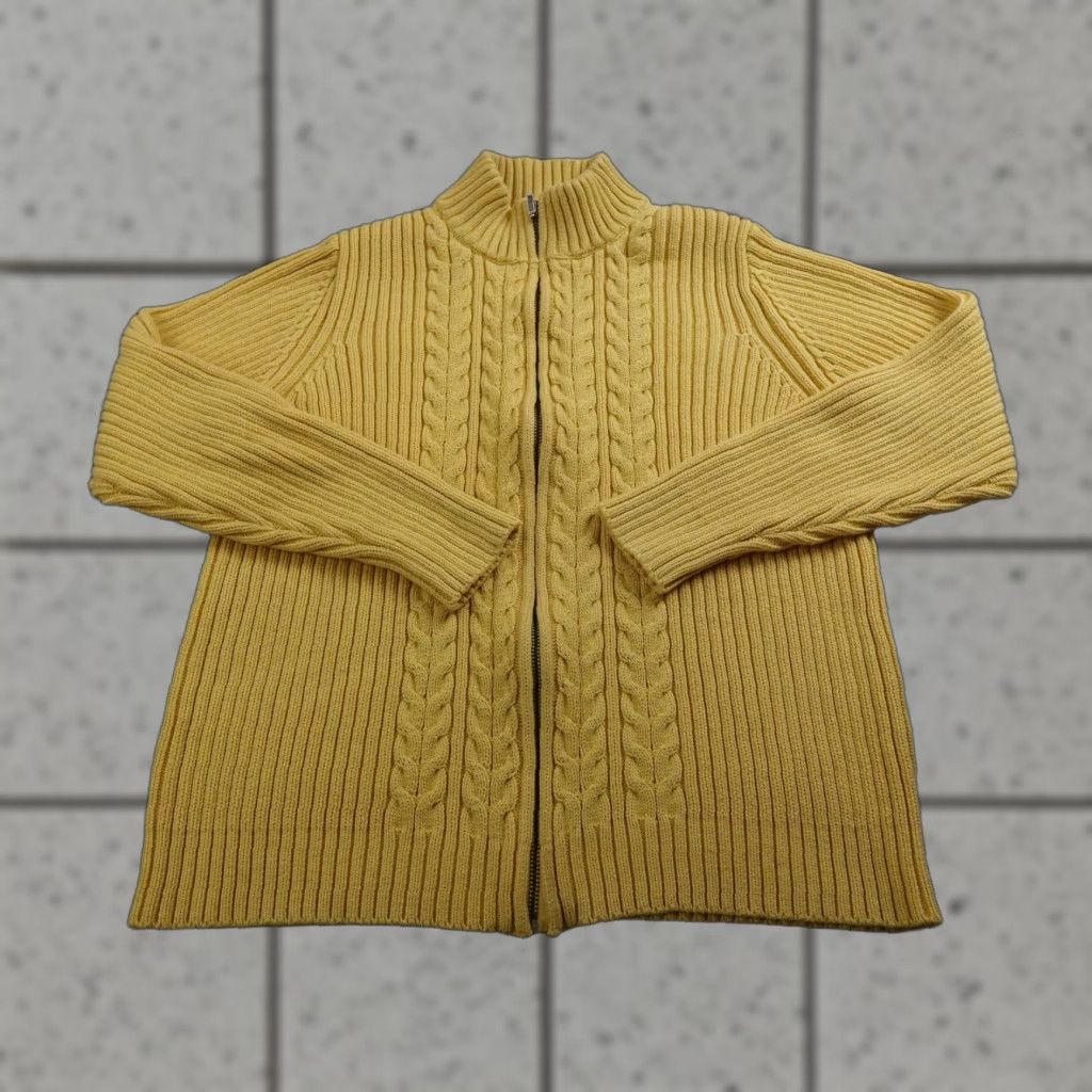 Lands' End VTG Lands End Cardigan Womens L Yellow Cable Knit Full Zip Sweater Jacket Japan Size L / US 10 / IT 46 - 1 Thumbnail