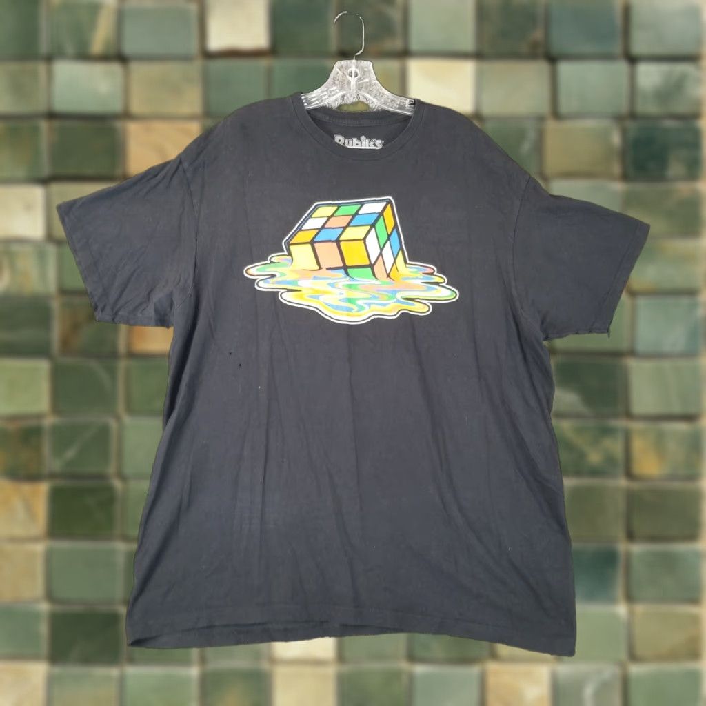 Vintage Rubik's Black Melting Rubiks Cube Short Sleeve Tee Size 2X Mens Size US 39 - 1 Thumbnail
