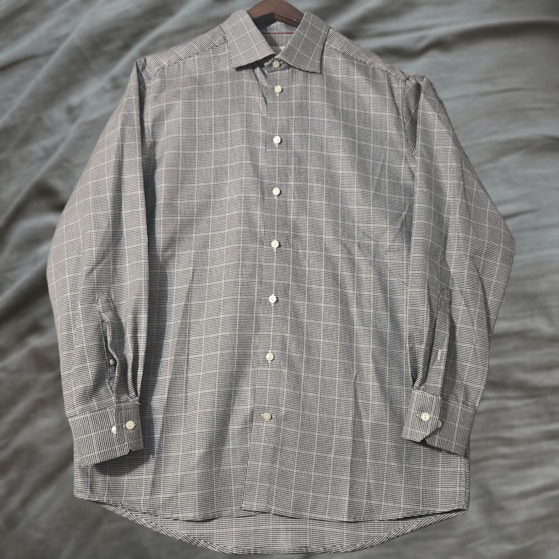 Eton Eton Mens Dress Shirt Gray Checkered Houndstooth Size 16.5x42 Size 46R - 1 Thumbnail