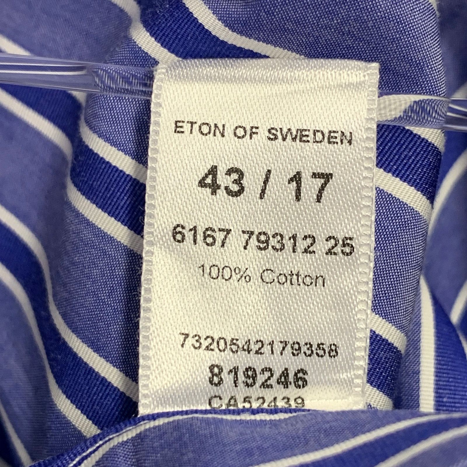 Eton Blue White Stripe Cotton Curved Cutaway Long Sleeve Shirt Size US L / EU 52-54 / 3 - 6 Thumbnail