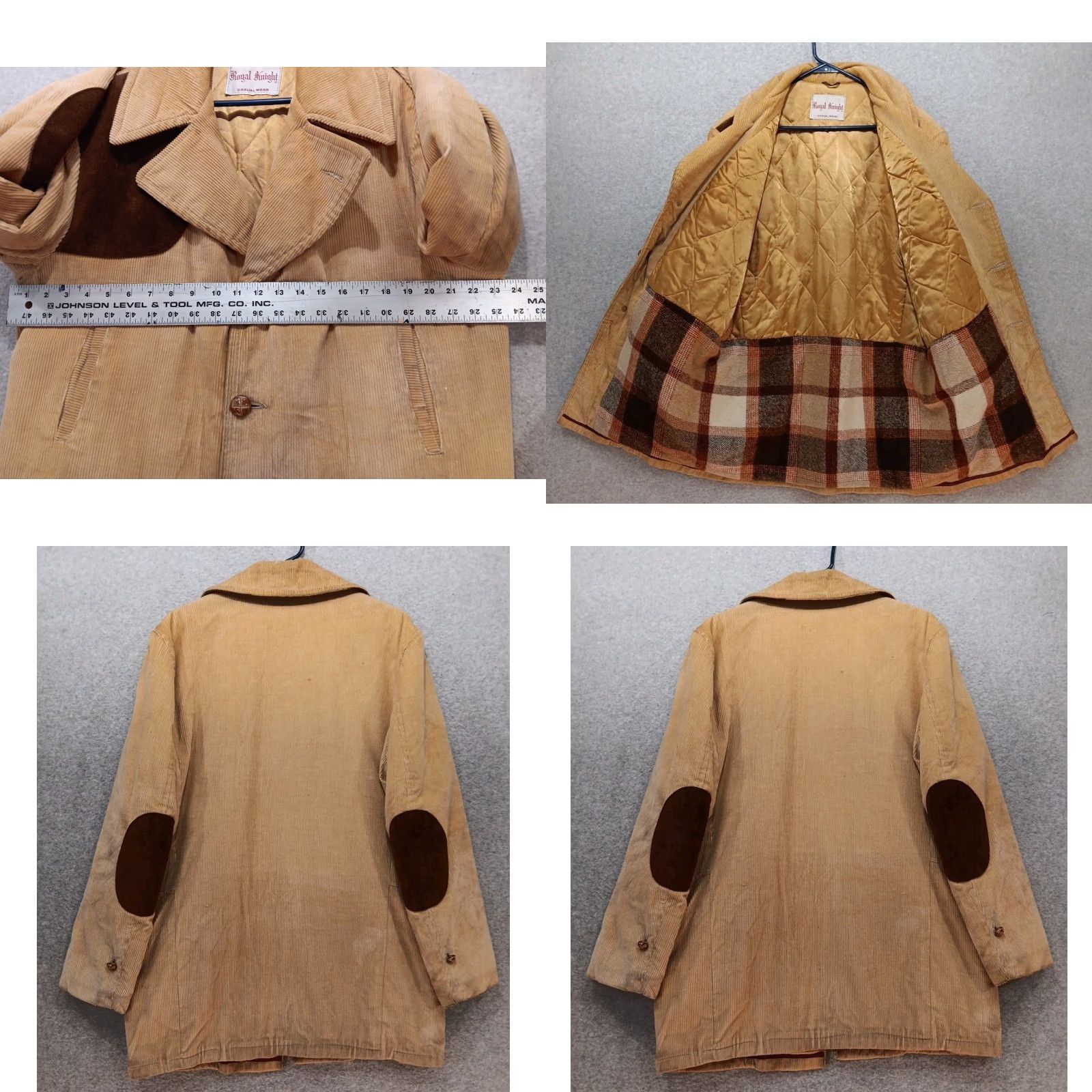 Vintage VTG Royal Knight Barn Chore Jacket Mens 42 Beige Corduroy Patches Buttoned Lined Pockets Read # Size US XS / EU 42 / 0 - 9 Thumbnail