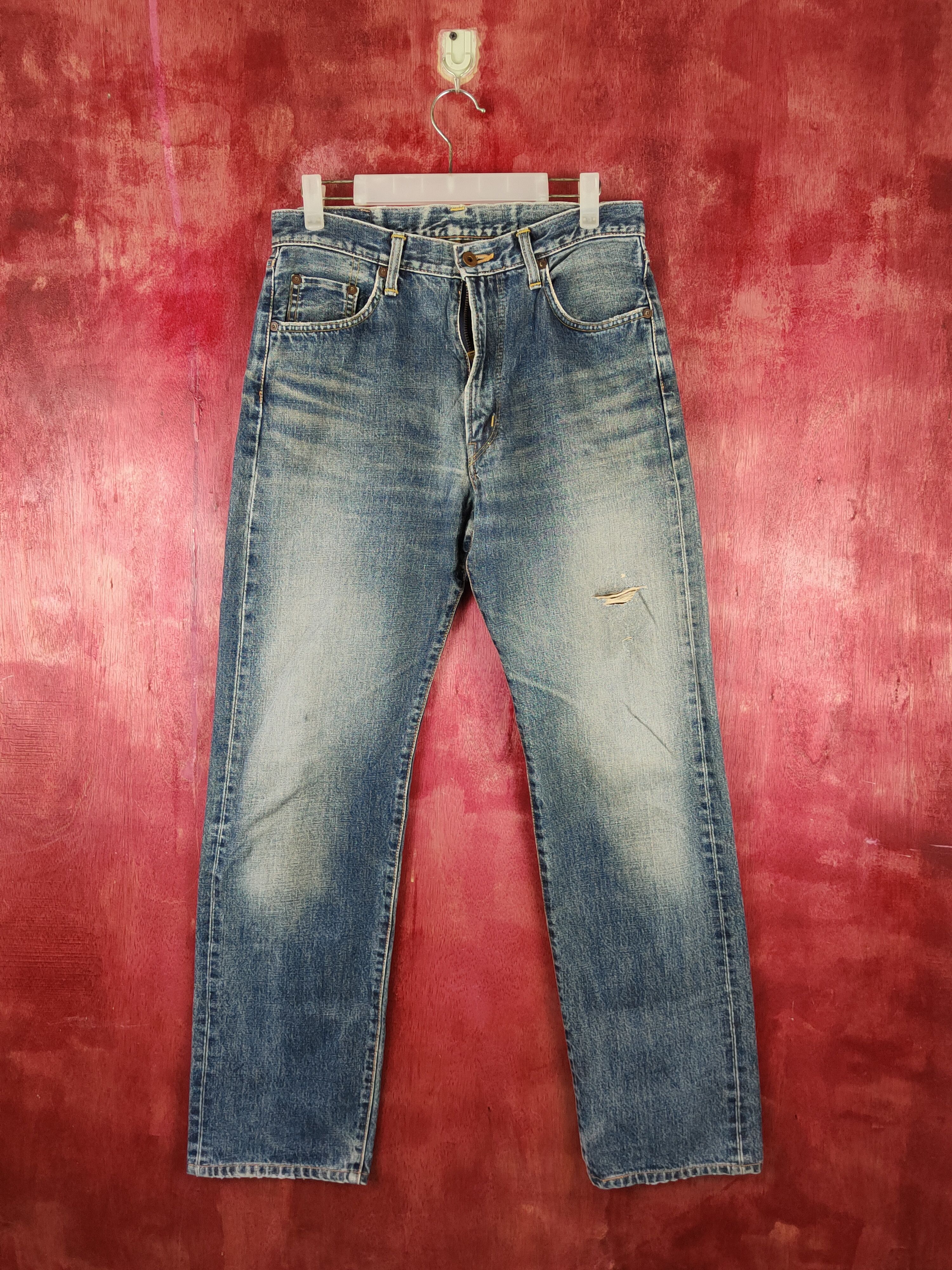 Edwin Edwin Dark Blue Faded distressed ripped jeans Denim #S1607 Size US 31 - 1 Thumbnail