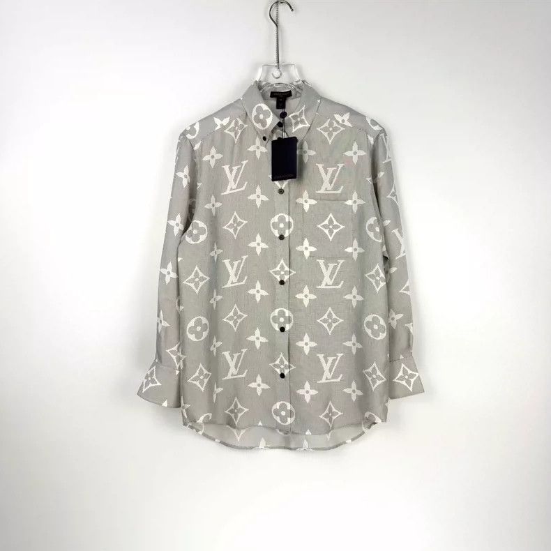Louis Vuitton Louis Vuitton Grey full logo mulberry silk shirt 2505-Nexta Size XS / US 0-2 / IT 36-38 - 3 Thumbnail