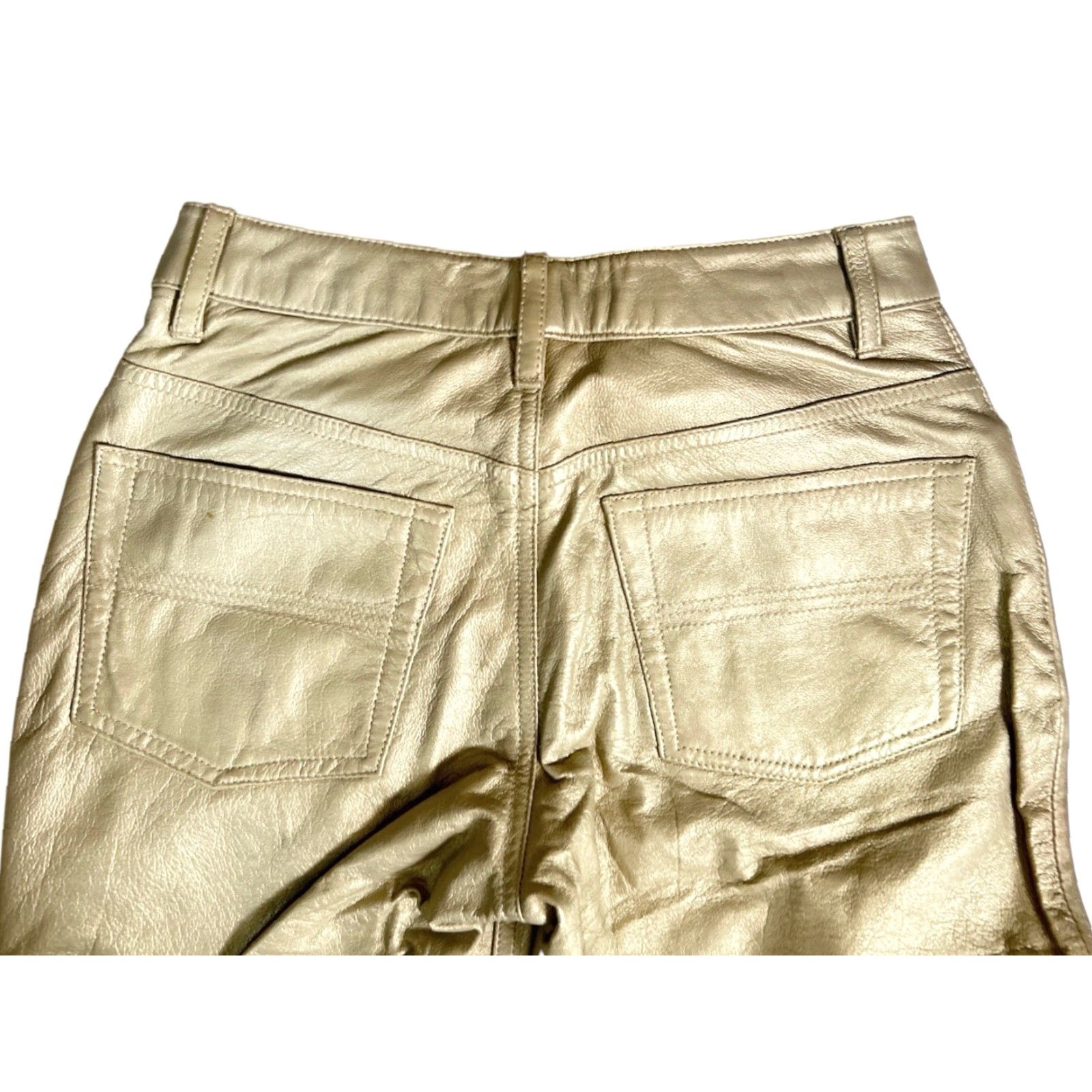 Express VINTAGE Express Leather Bootcut Pants Womens 2 Gold 2000s Deadstock NWT Leather 32" Inseam Womens Size 26" / US 2 / IT 38 - 4 Thumbnail