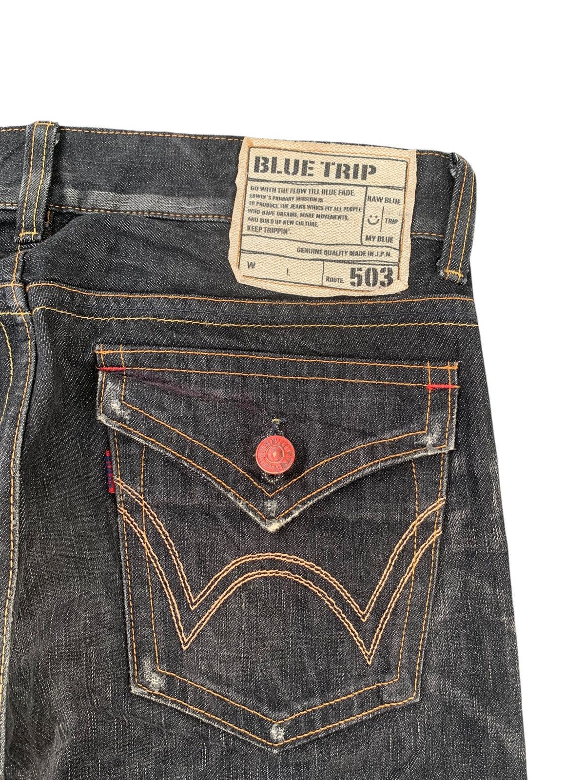 Edwin RARE💥EDWIN 503 FLARE BLUE TRIP CLAWNMARK MUDWASH DENIM Size US 35 - 12 Thumbnail