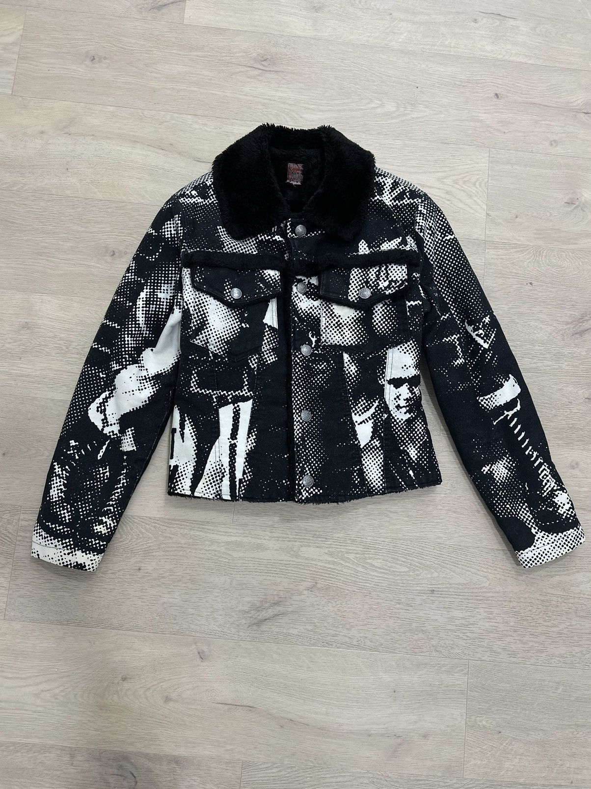 image of Jean Paul Gaultier Aw 1997 Punk Jacket Fight Racism in Black, Men's (Size Small)