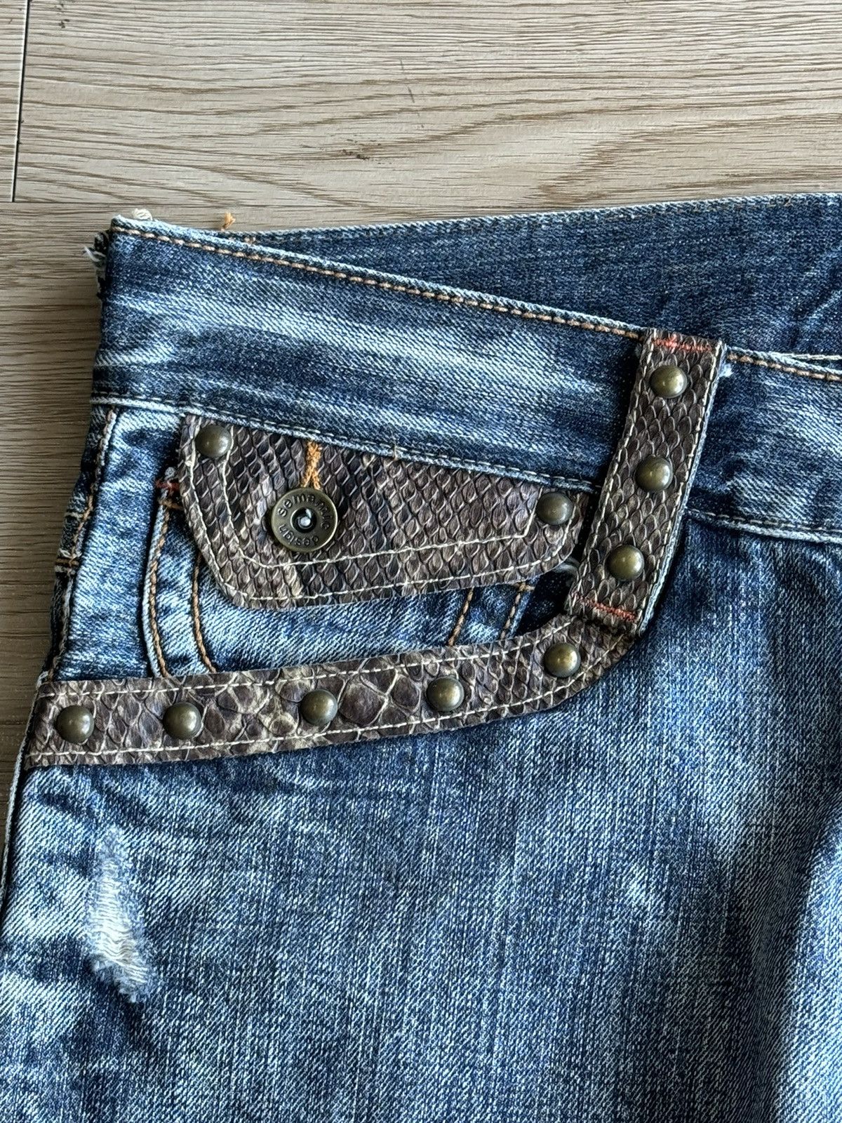 Japanese Brand XX Semantic Design Snake Skin Laces Riot Punk Flared Denim Size US 34 / EU 50 - 10 Thumbnail