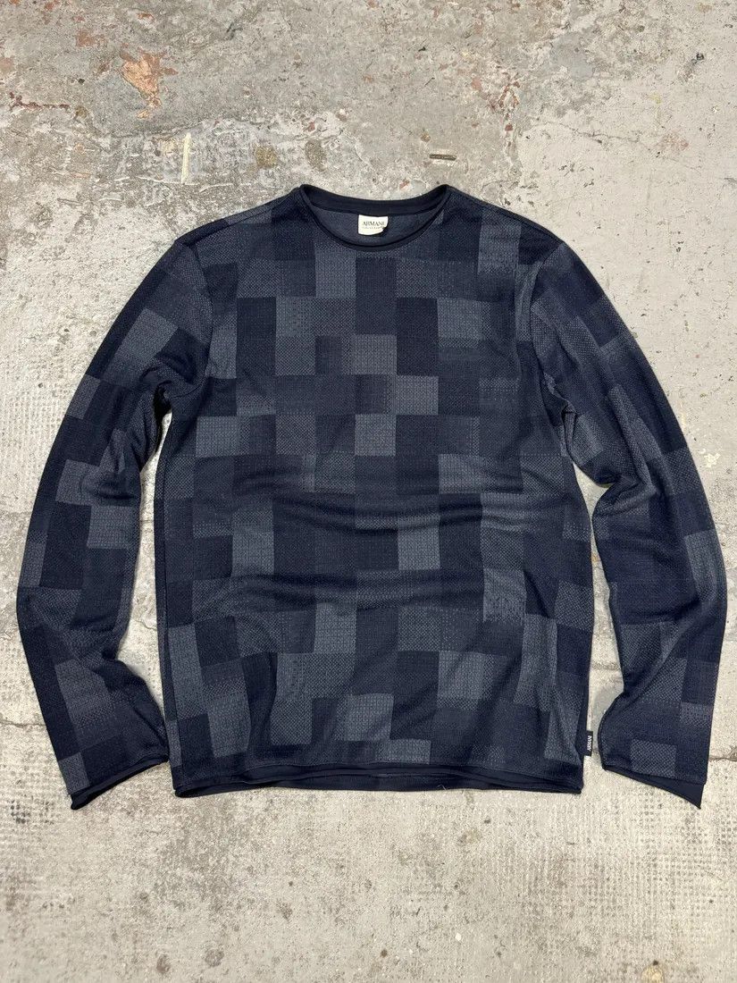 Armani Collezioni × Designer × Vintage Armani Collezioni Navy Gradient Squared Longsleeves Sweater Size US S / EU 44-46 / 1 - 1 Thumbnail