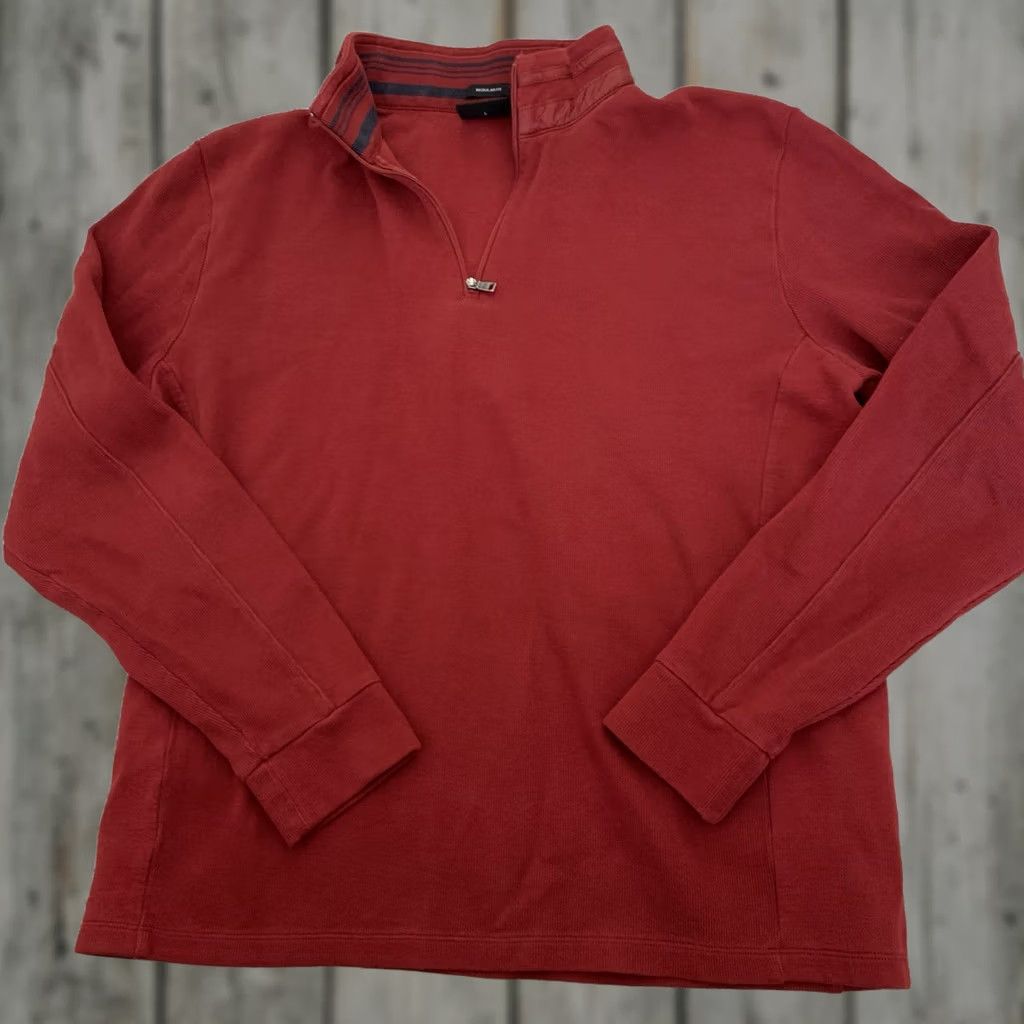 Hugo Boss HUGO BOSS Sweater Pullover 1/4 Zip Mens Large Brick Red 100% Cotton Mock Neck Long Sleeve Size US L / EU 52-54 / 3 - 1 Thumbnail