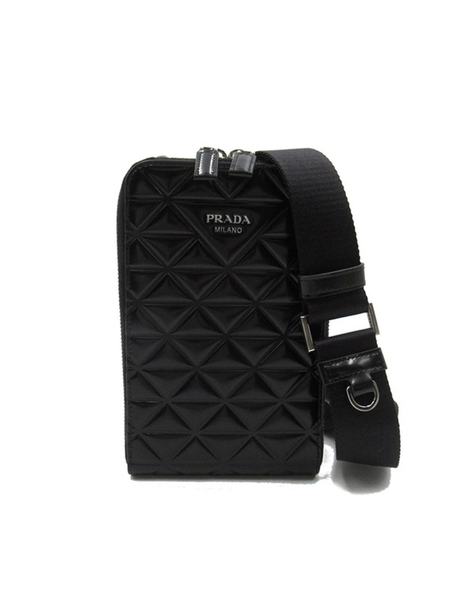 image of Leather Crossbody Smartphone Pouch By Prada in Black, Women's