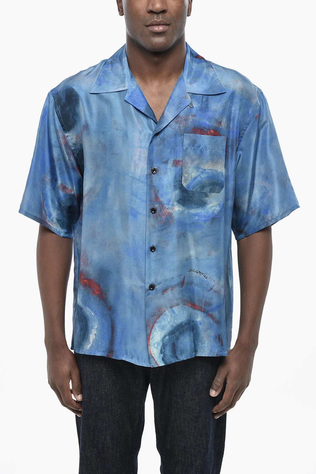 Marni og1mm0326 Printed Silk Bowling Shirt in Blue Size US XS / EU 42 / 0 - 1 Thumbnail
