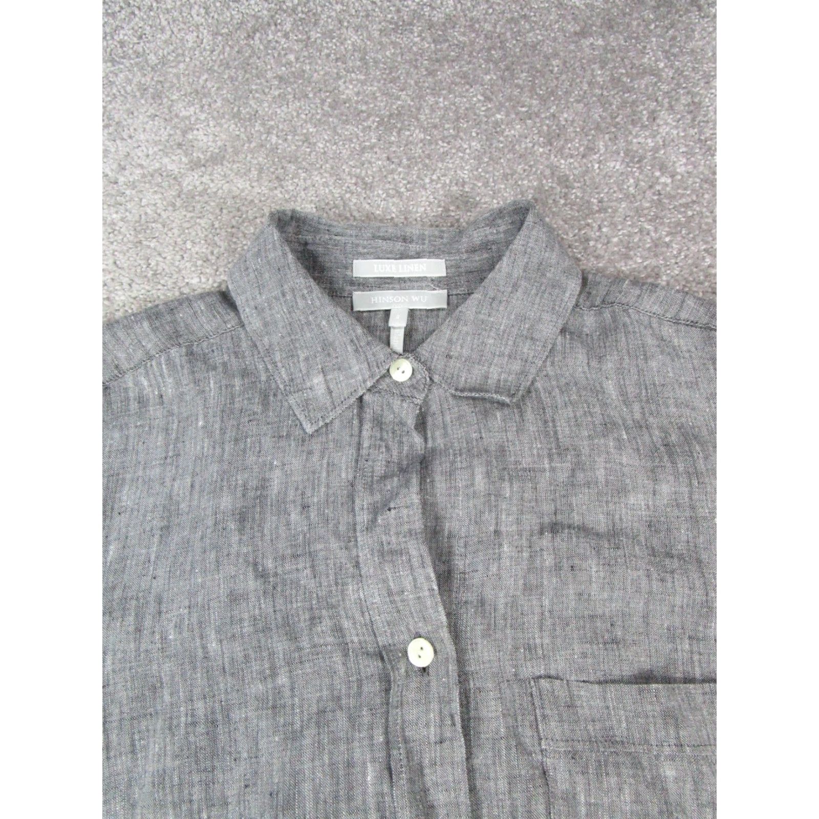 Vintage VINTAGE Hinson Wu Button-Up Shirt Women Small Gray Linen Long Sleeve Collar Size S / US 4 / IT 40 - 2 Thumbnail