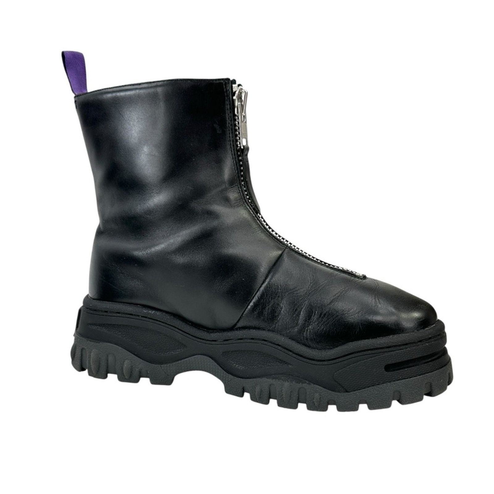 Raven Black Leather Front Zipper Platform Boots in OG box