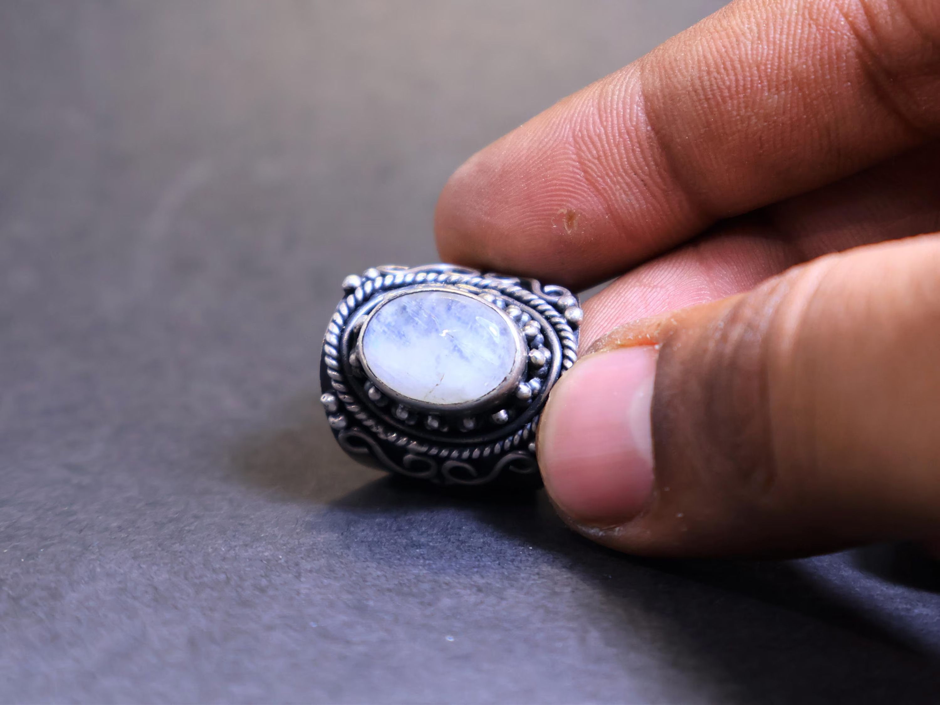 Handmade Moonstone Ring, Wide Band Ring, 925 Silver Ring, Blue Stone, Size ONE SIZE - 5 Thumbnail