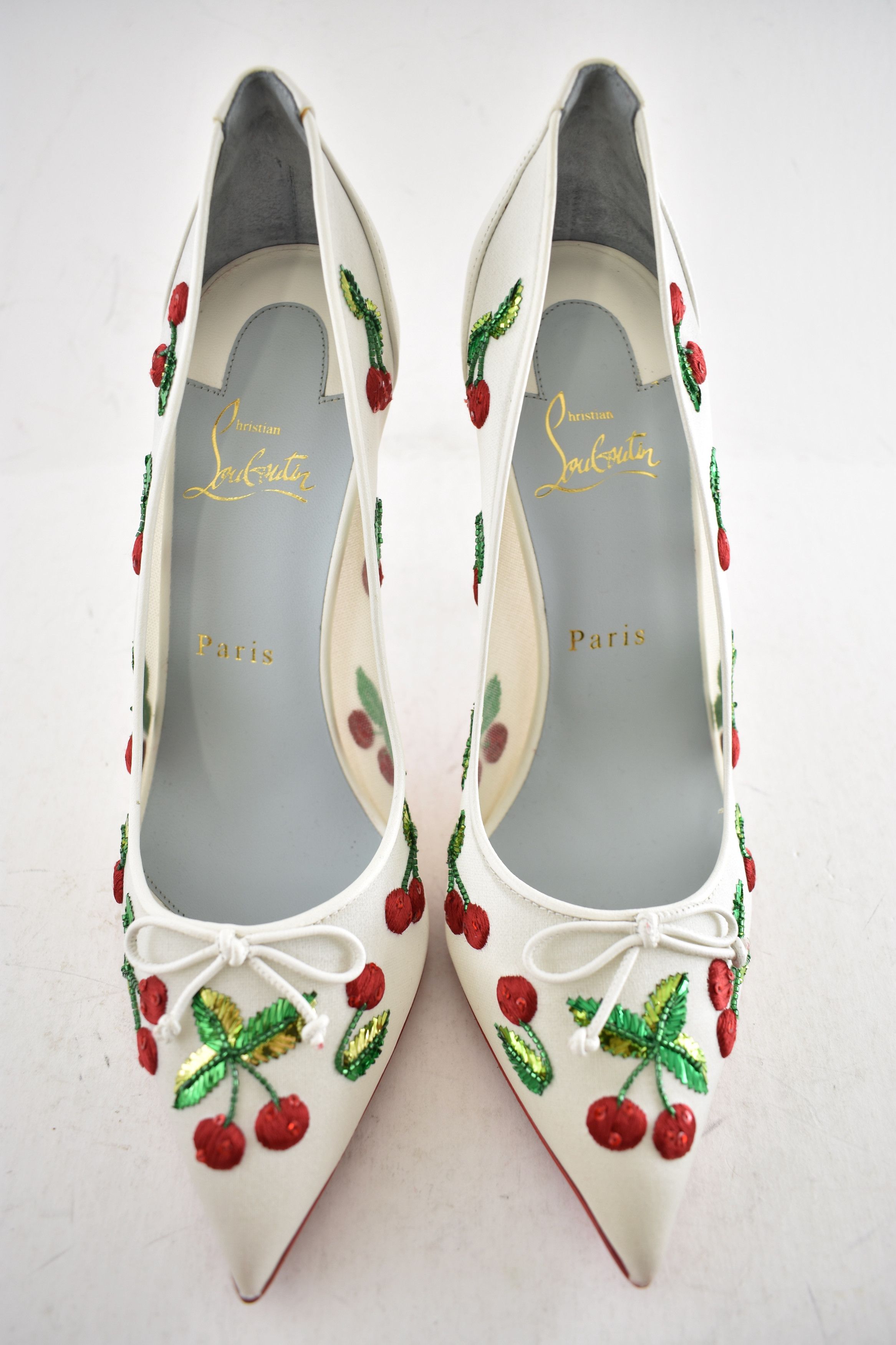 Christian Louboutin Cherrypump 100 Latte White Organza Red Cherry Pump Heel 39.5 Size US 9.5 / IT 39.5 - 13 Thumbnail