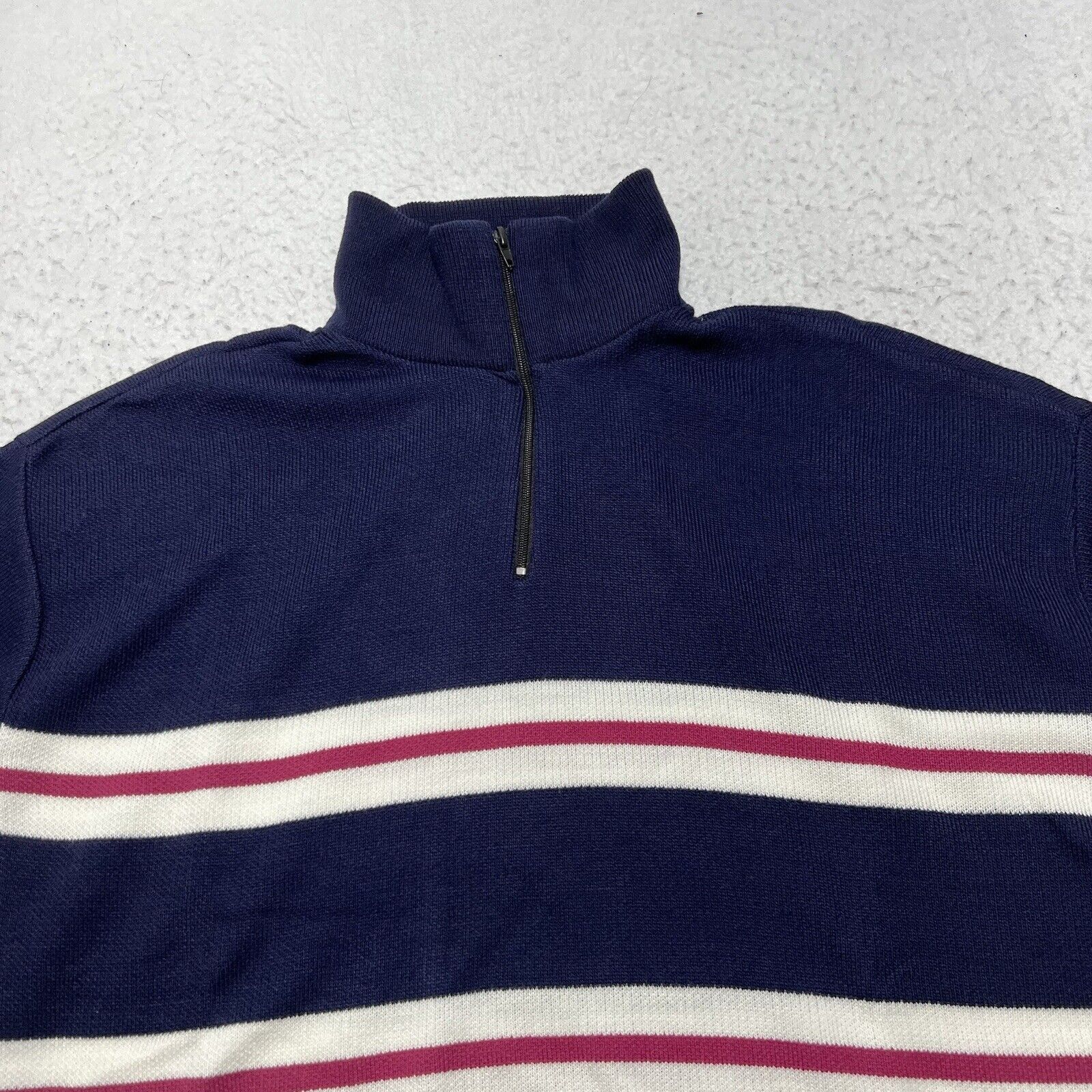 Nordstrom Nordstrom Blue White Pink Quarter Zip Striped Sweatshirt NWT Size XS / US 0-2 / IT 36-38 - 2 Thumbnail