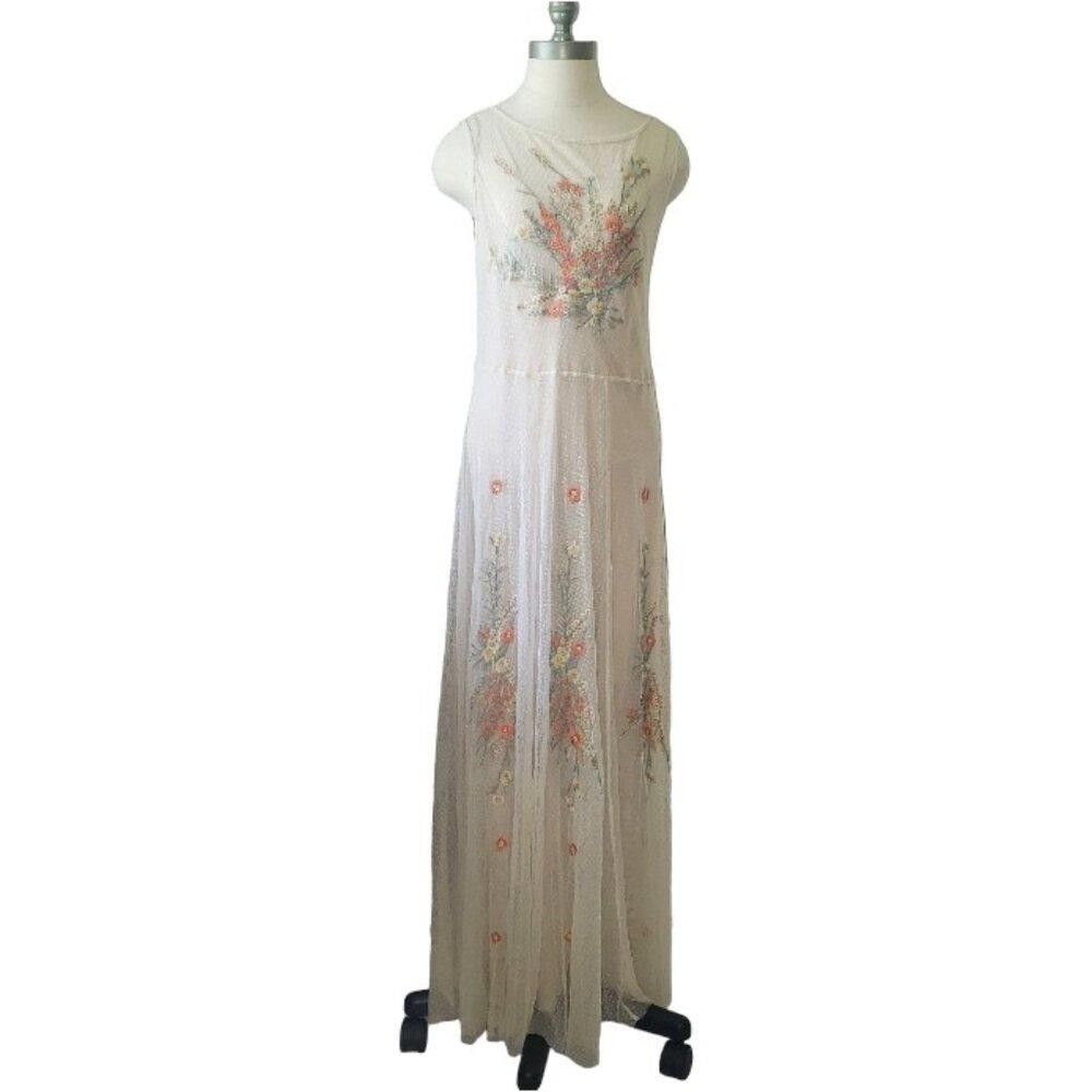 Designer CT1631 Johnny Was Mesh Floral Embroidered Maxi Dress L Size L / US 10 / IT 46 - 1 Thumbnail