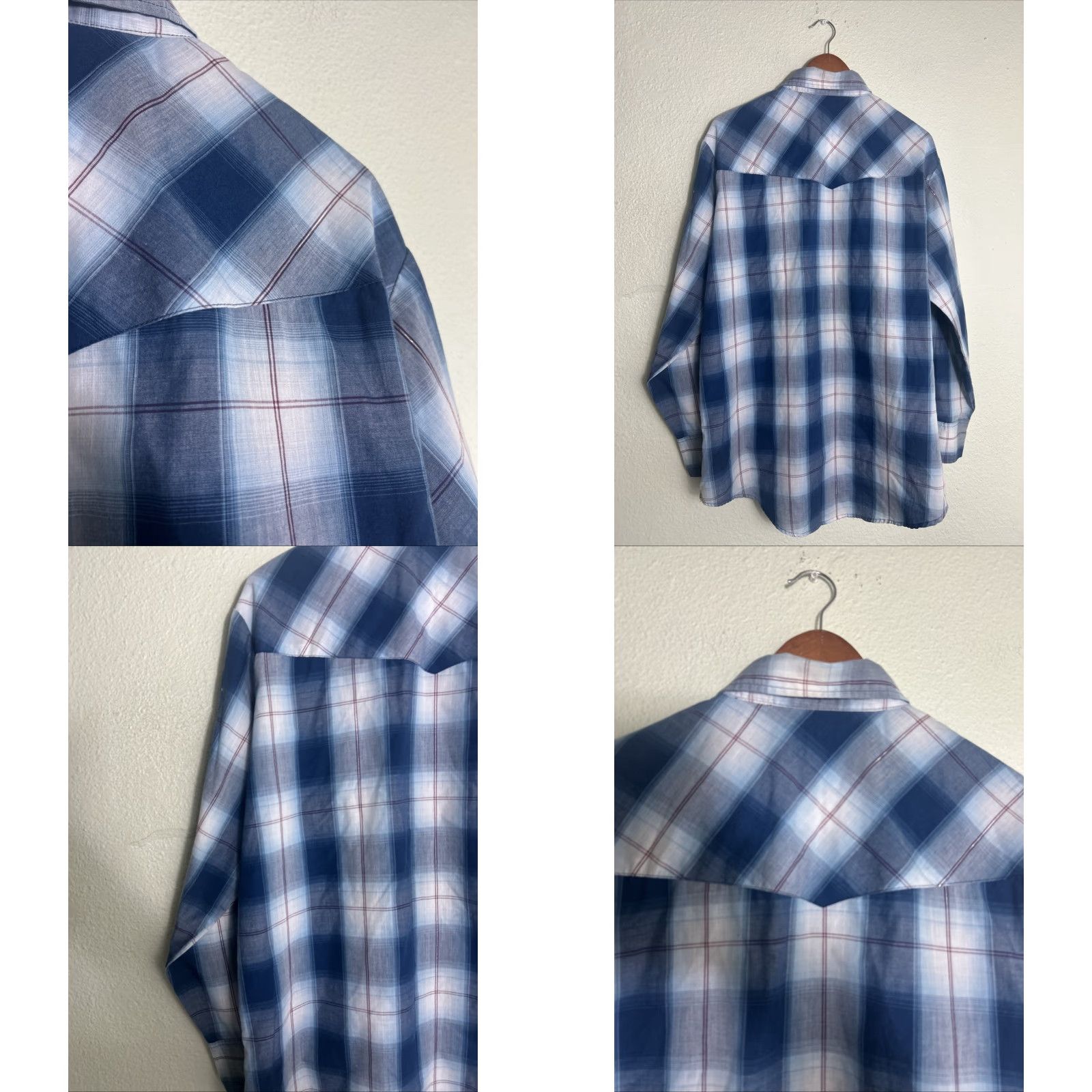Vintage Ely Cattlemen Mens XL Short Sleeve Pearl Snap Shirt Blue Plaid Cotton Size US XL / EU 56 / 4 - 9 Thumbnail