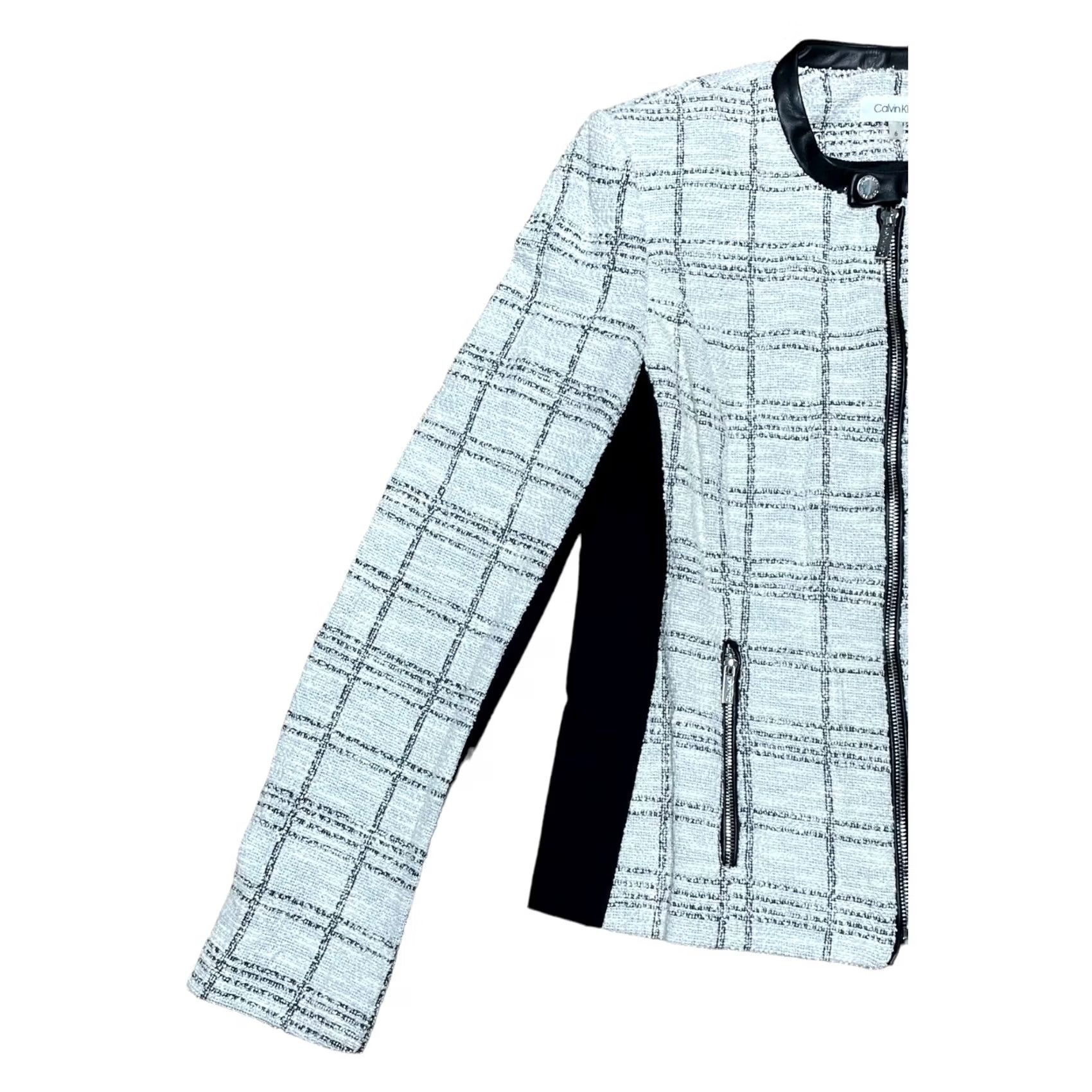 Calvin Klein Calvin Klein Blazer Women’s White & Black Plaid Shimmer Sz 6 Full Zip No Collar Jacket Size M / US 6-8 / IT 42-44 - 2 Thumbnail