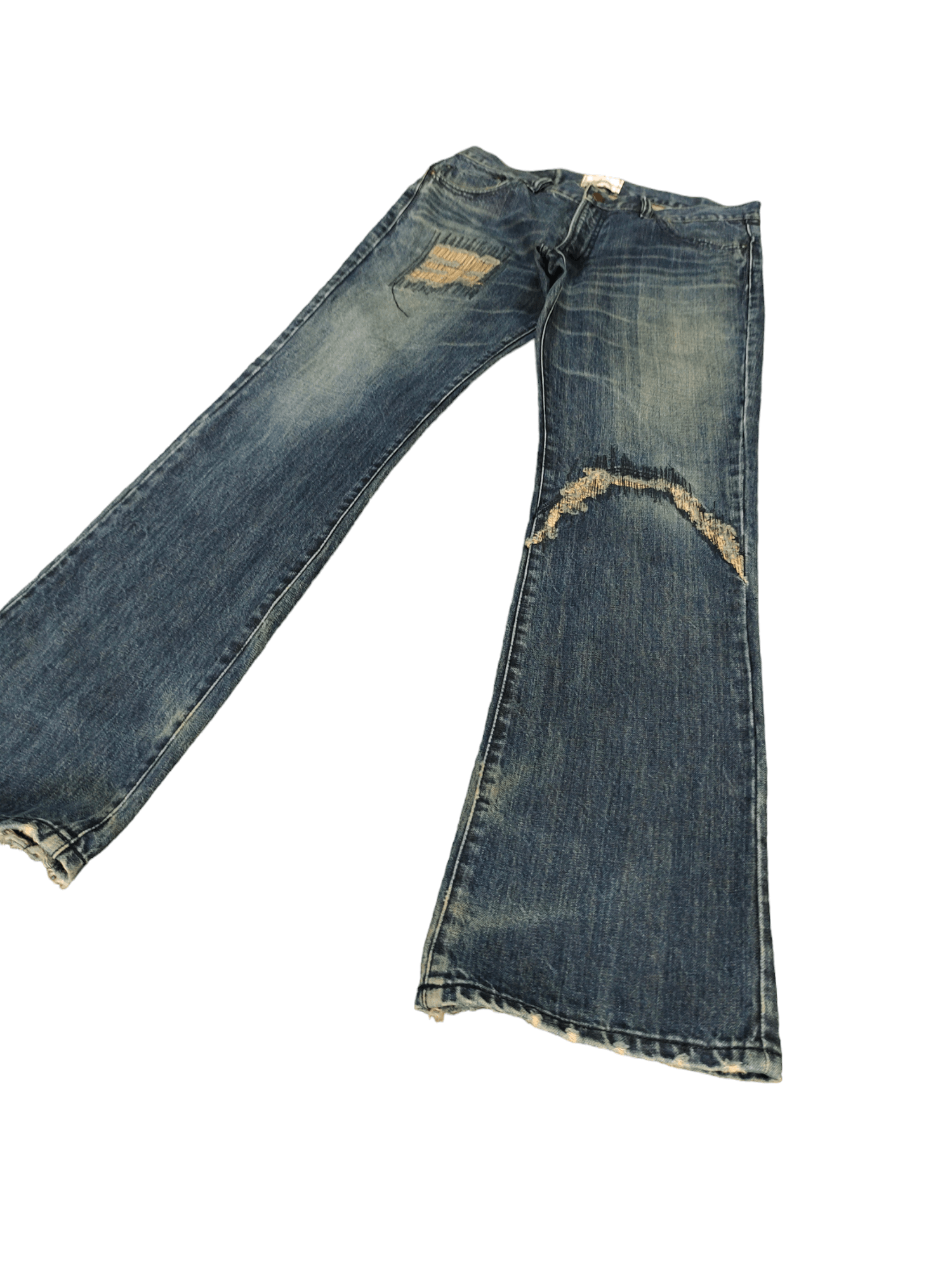 Le Grande Bleu (L.G.B.) Flare Jeans Portrait Japan Sew Distress Denim Bootcut Y2k Size US 33 - 1 Thumbnail