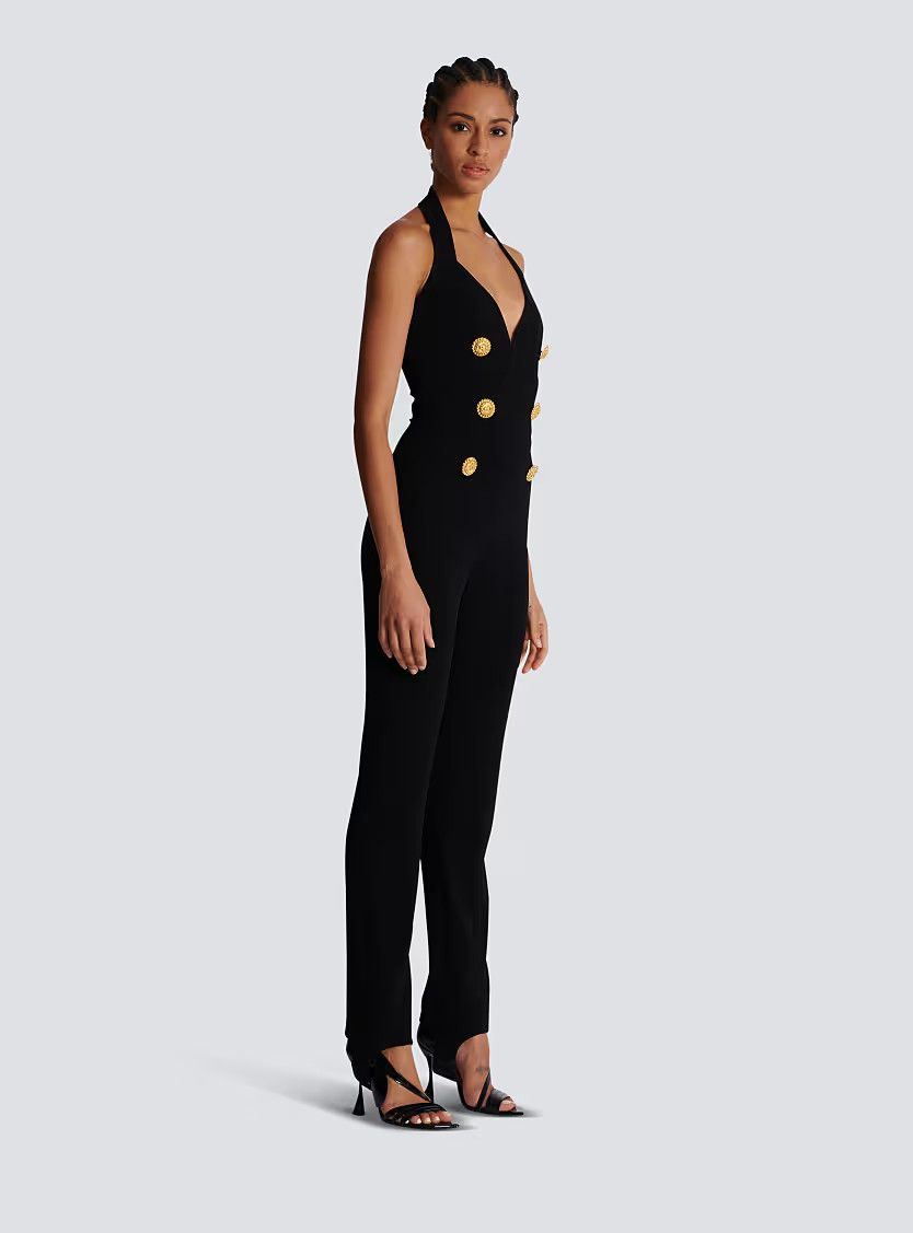Balmain o1s1wg110725 Crepe Tailored Jumpsuit in Black Size 30" / US 8 / IT 44 - 2 Thumbnail