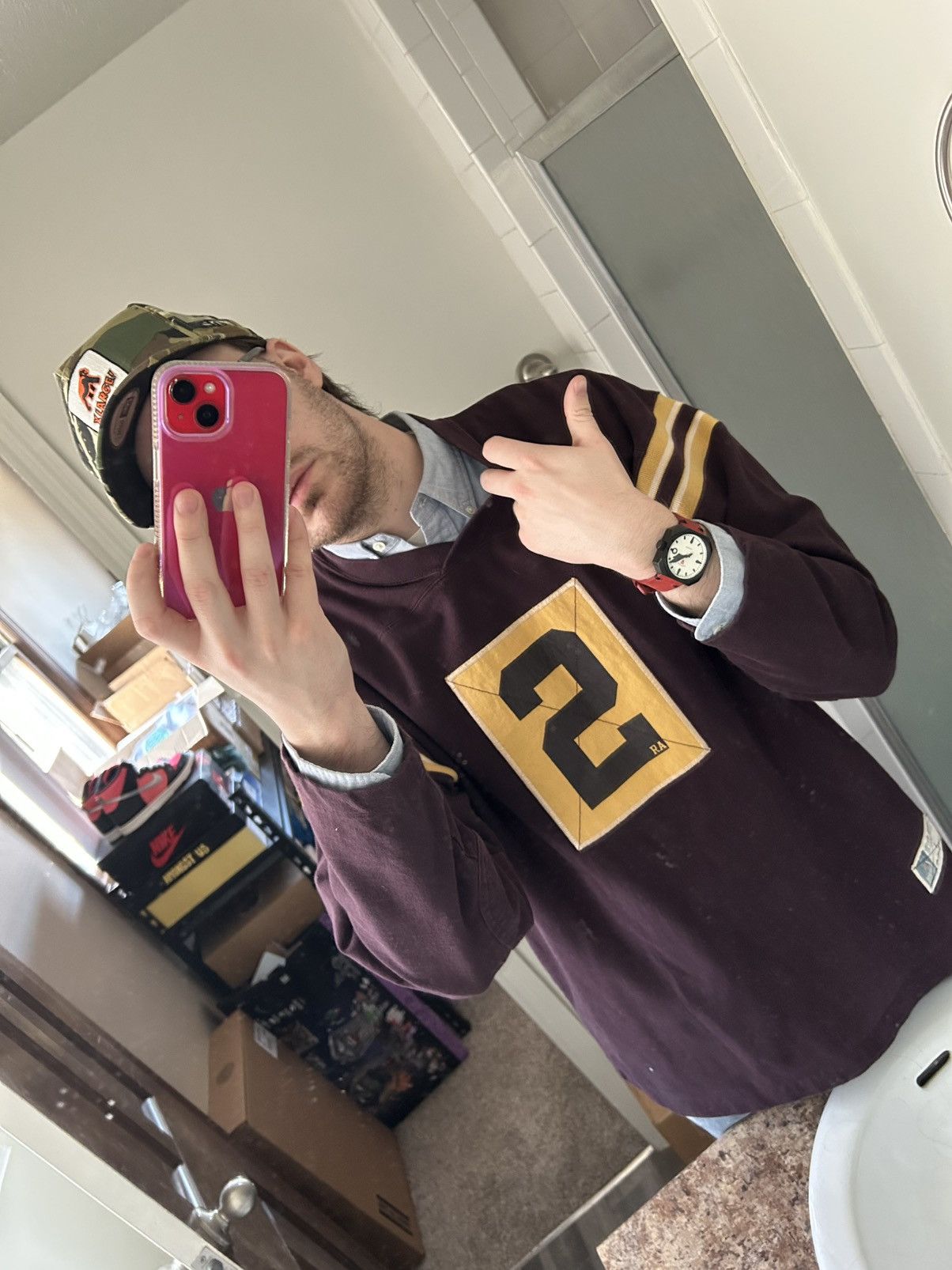 Russell Athletic SLUBBY MiDDLEWEiGHT RUGBY TOP DEEP MAROON OLD GOLD U of M Size US L / EU 52-54 / 3 - 15 Thumbnail
