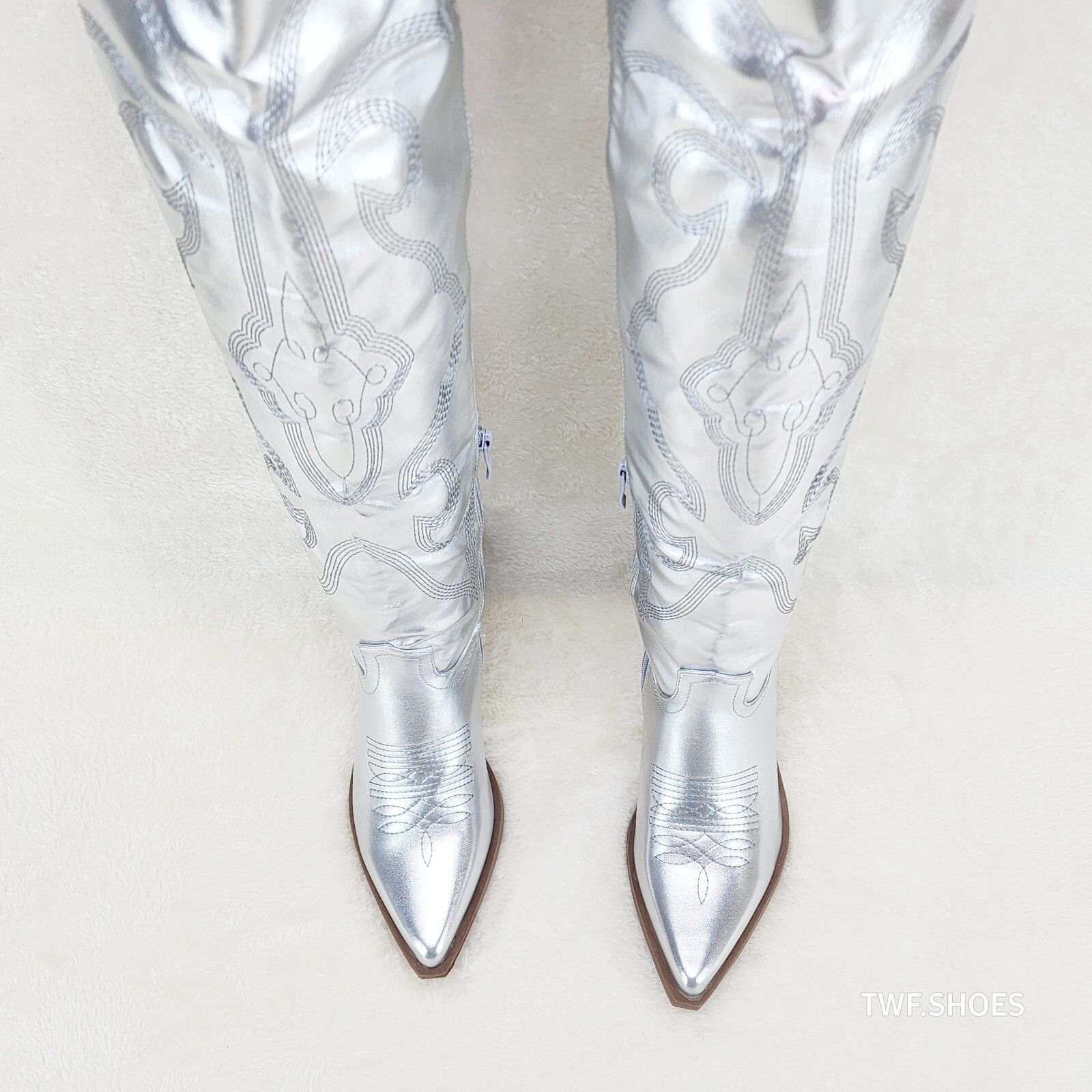 Other Country Disco Cowboy Metallic Silver Western Cowgirl OTK Thi Size US 10 / IT 40 - 5 Thumbnail