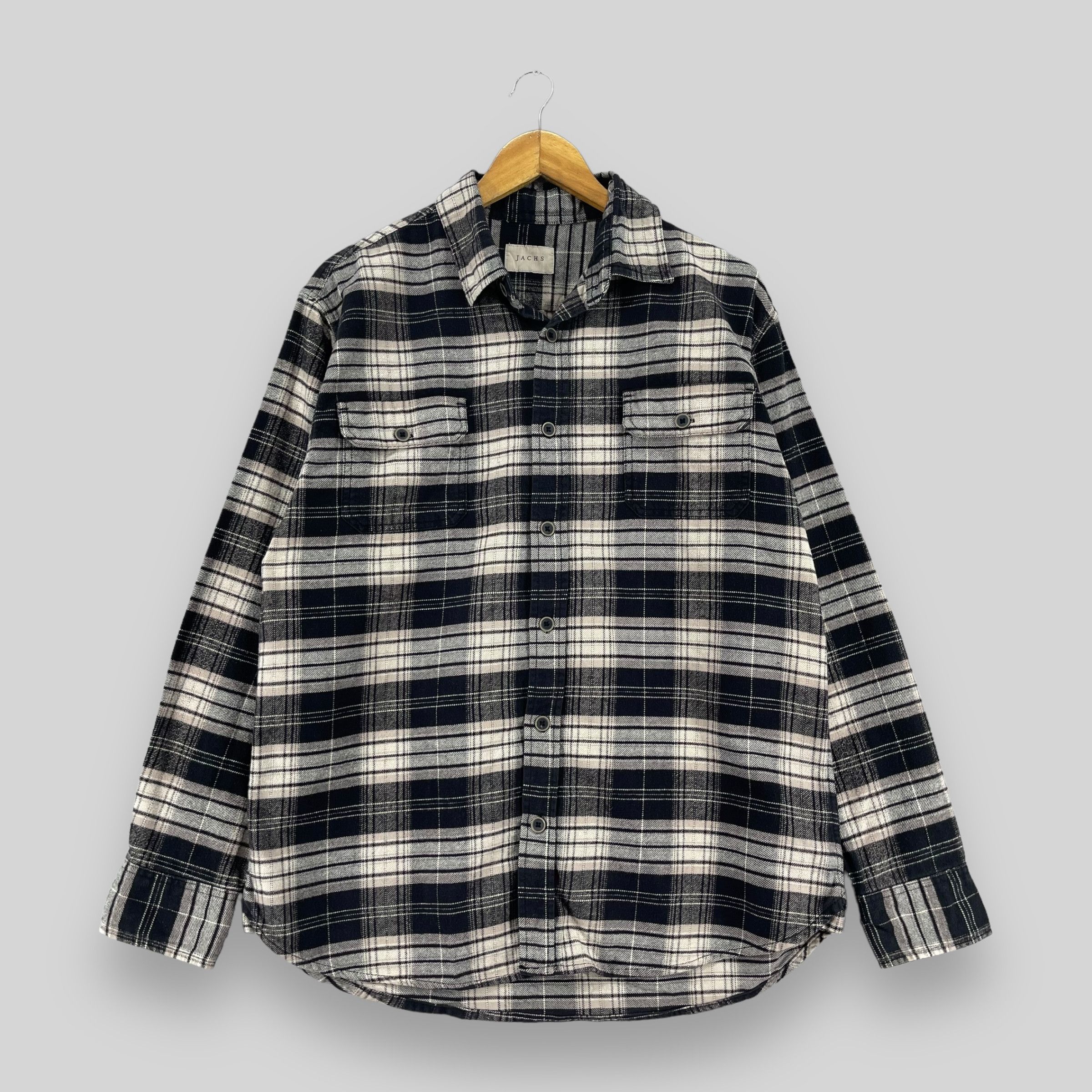 Flannel × Vintage Vintage JACHS Checkered Tartan Black/Gray Flannel Shirt Size US L / EU 52-54 / 3 - 1 Thumbnail
