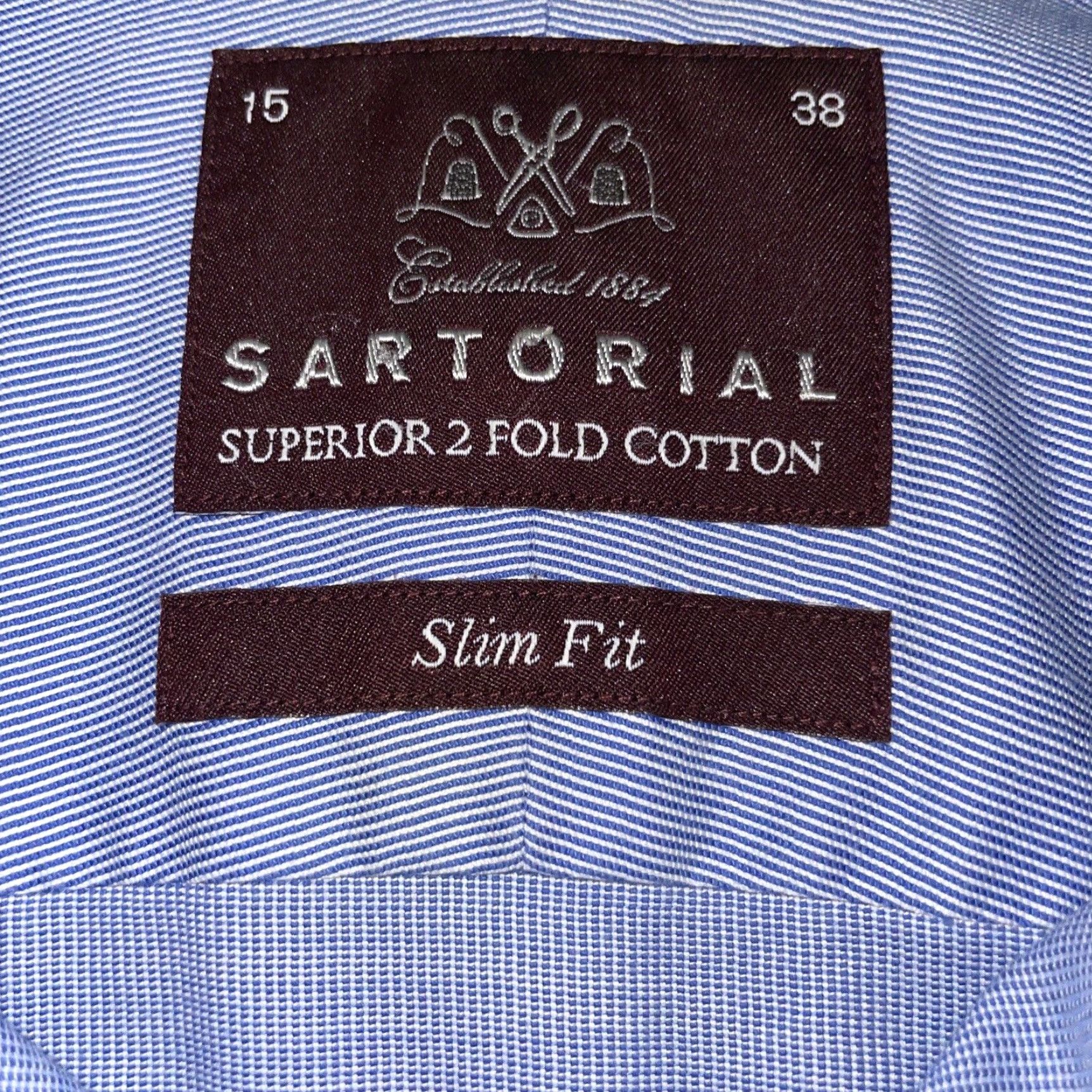 Vintage Sartorial Slim Fit Blue Shirt Mens 15/38 Dress Shirt Regular Slimming Men Blue 100%? Size US M / EU 48-50 / 2 - 3 Thumbnail