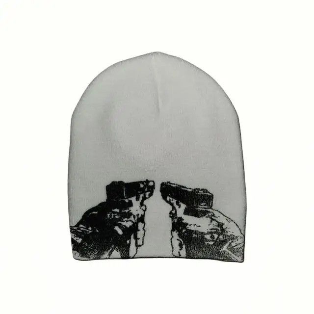 DUAL PISTOLS Hat Beanie BLACK Gothic Punk Rock y2k - Hats