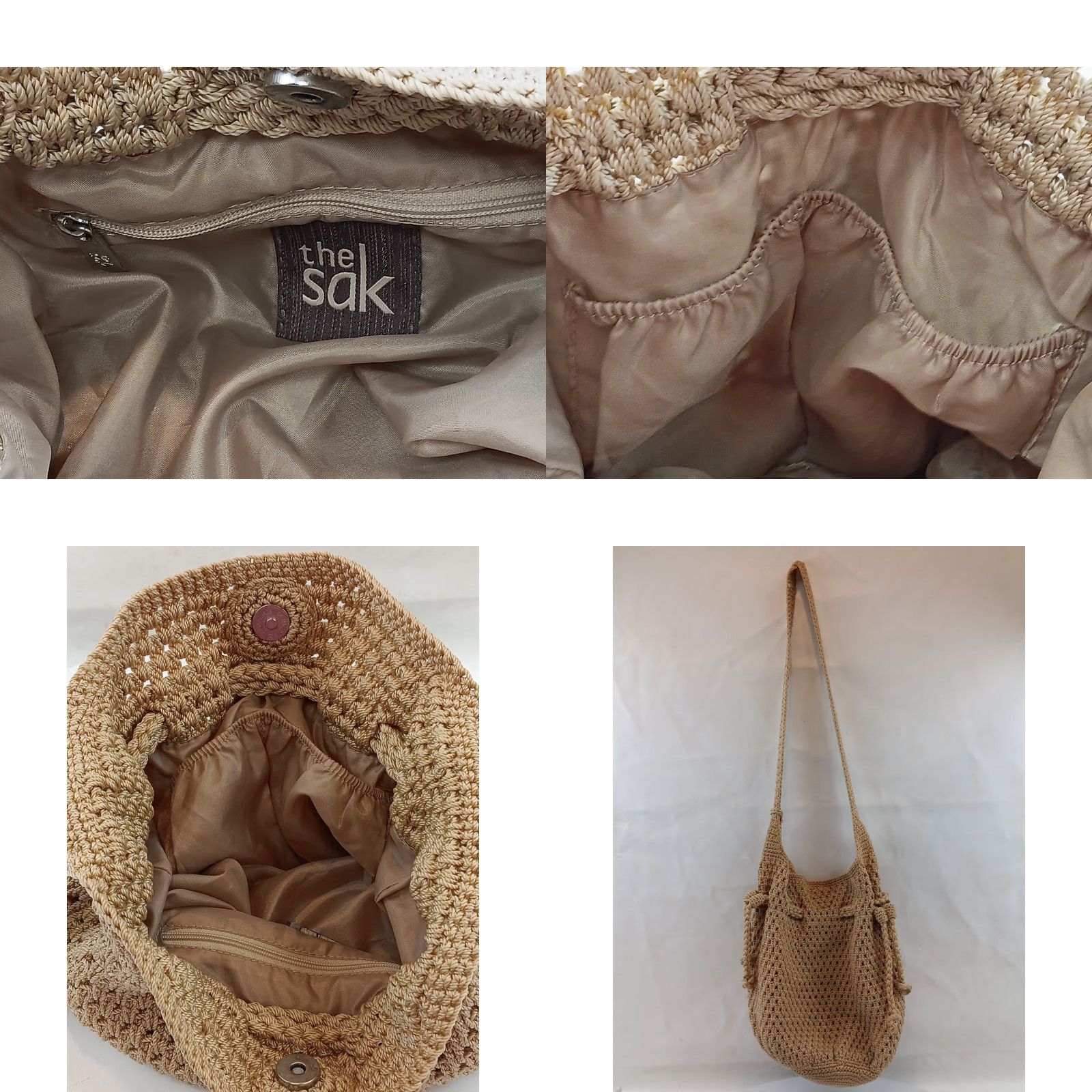 The Sak The Sak Bucket Bag Crochet Purse Crossbody Beige Drawstring LOGO Size ONE SIZE - 9 Thumbnail