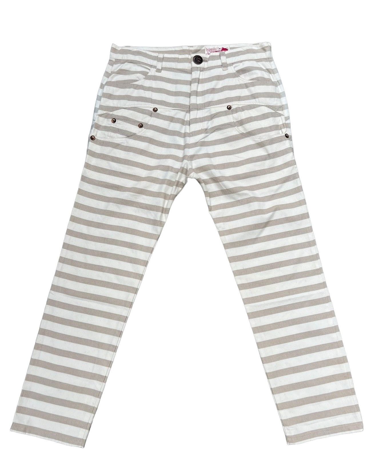 Vintage The Candy Japan Border Striped Cropped Pant Drop Crotch Size US 31 - 1 Thumbnail
