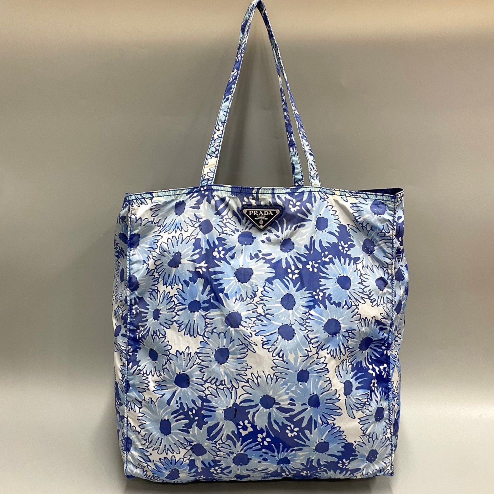 Prada PRADA Triangle Logo Metal Fittings Floral Pattern All Over Nylon ...