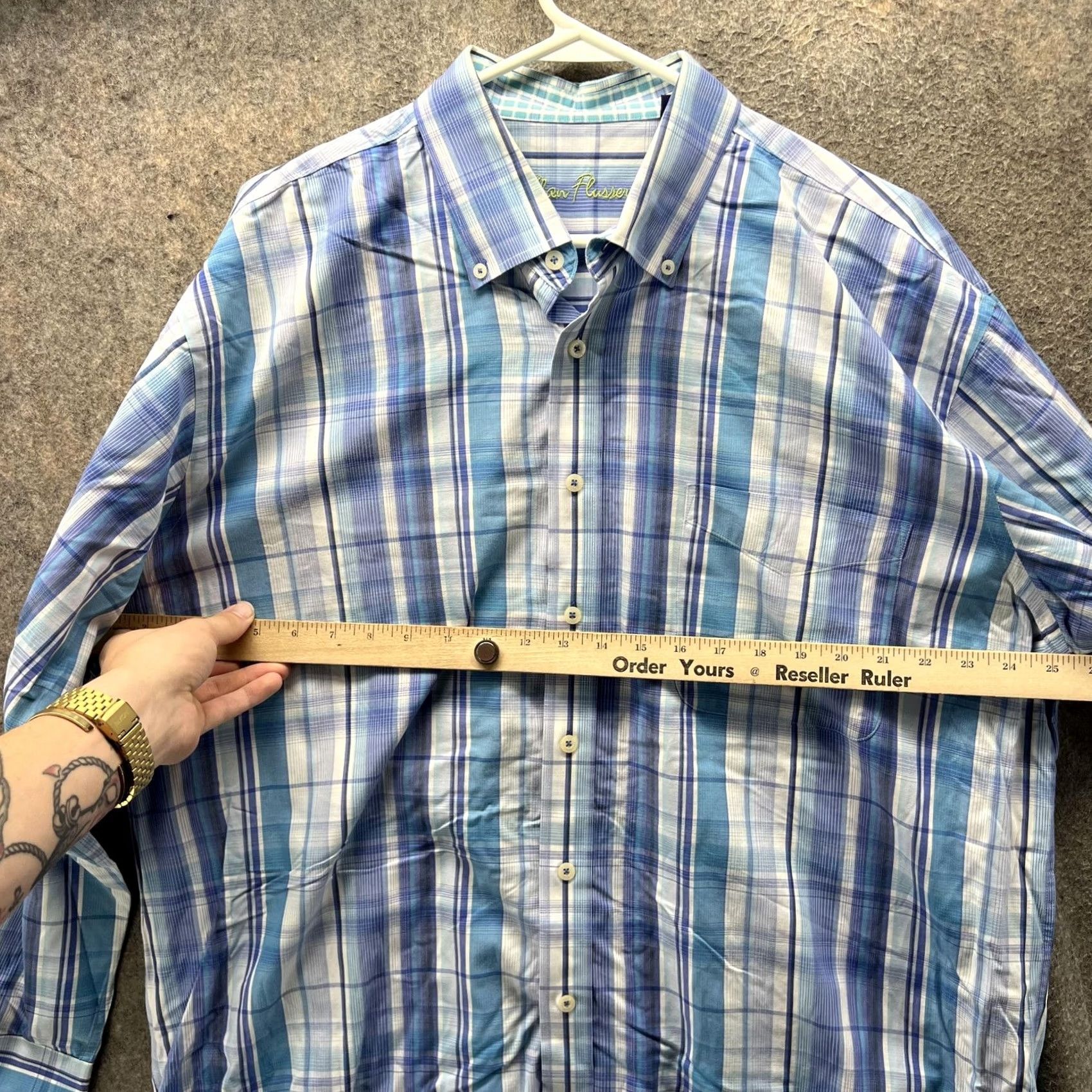 Vintage VINTAGE Alan Flusser Shirt Mens XL Blue Plaid Check Button Front Long Sleeve Casual Size US XL / EU 56 / 4 - 5 Thumbnail