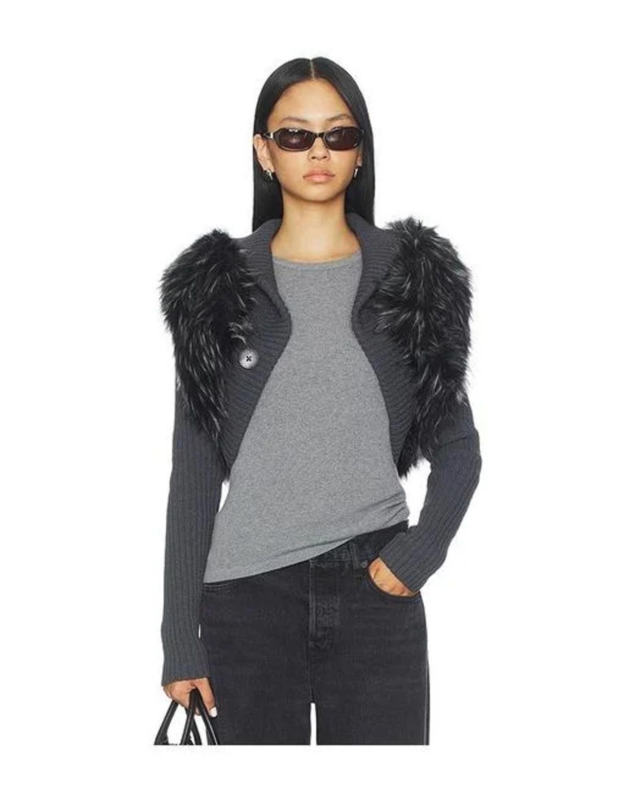 Jaded London Jaded London Women's Black Knit Faux Fur Shrug Sz S Size S / US 4 / IT 40 - 1 Thumbnail
