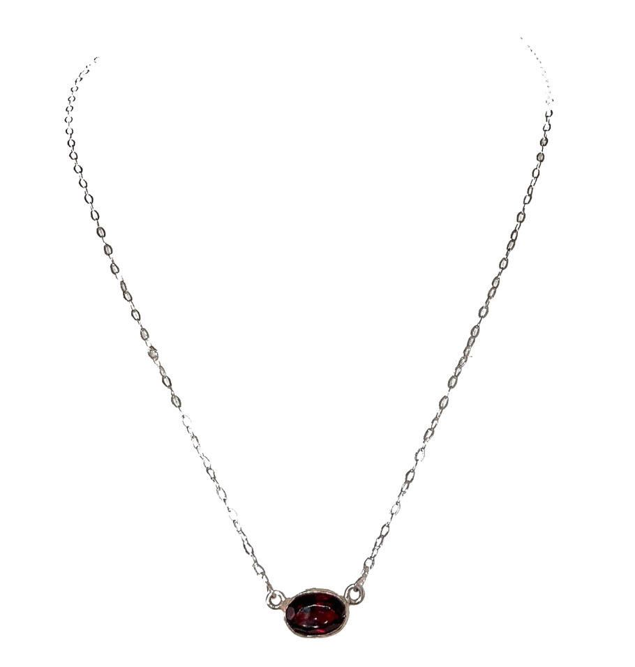 Handmade Silver HandMade Bezel Set Faceted Red Garnet Oval Necklace Size ONE SIZE - 3 Thumbnail