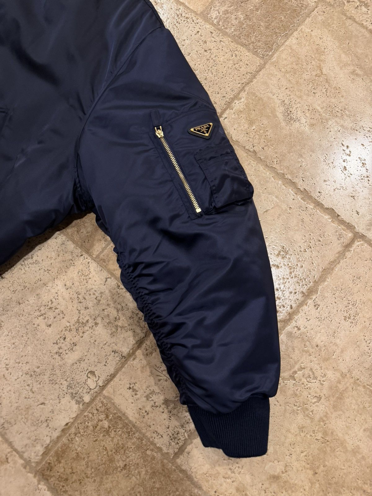 Prada Prada Re-Nylon Gold Logo Navy Blue Oversized Bomber Jacket Size US M / EU 48-50 / 2 - 6 Thumbnail