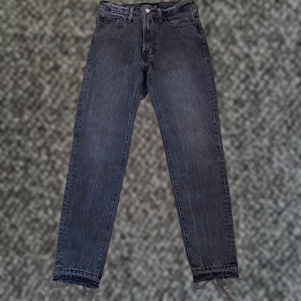 Abercrombie & Fitch Abercrombie & Fitch Jeans Mens 29x30 Slim Straight Black Frayed Hem Denim Cotton Blend Vintage Style Pants Size US 29 - 1 Thumbnail