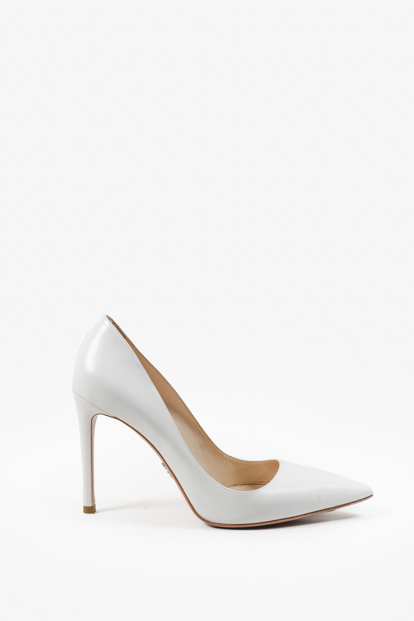 Prada Prada White Leather Pointed Toe Pumps Size US 7.5 / IT 37.5 - 1 Thumbnail