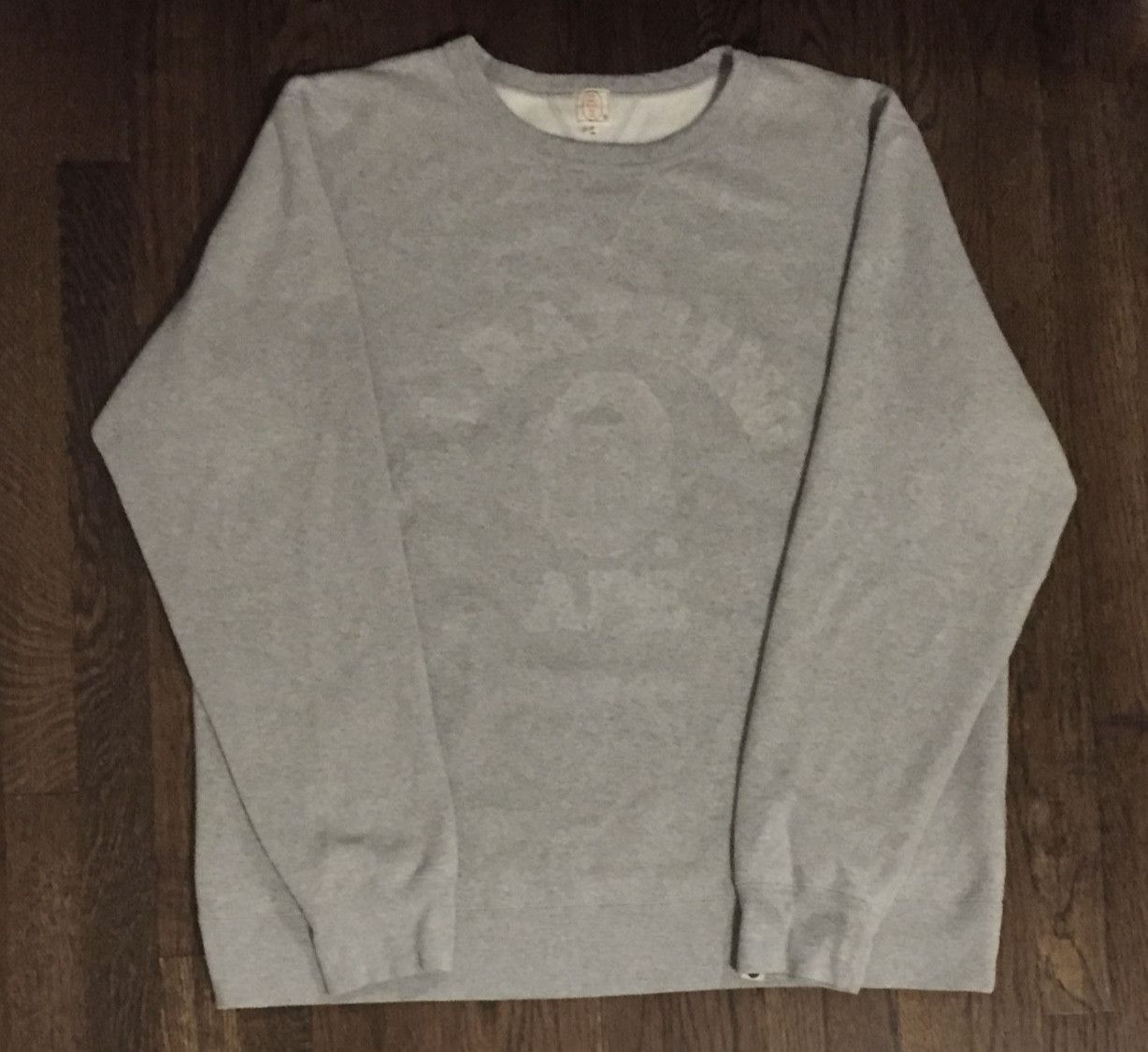 image of Bape College Logo Crew Neck Sweatshirt in Grey, Men's (Size 2XL)