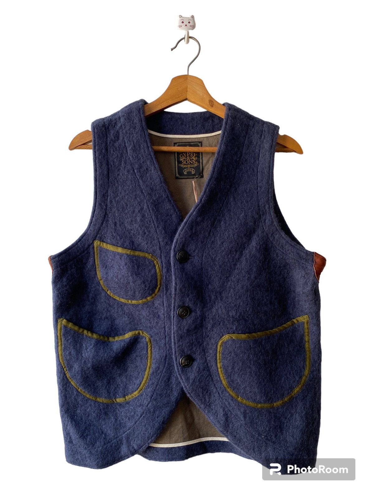 image of Vintage Gypsy & Sons Japan Wool Vests in Blue, Men's (Size Medium)