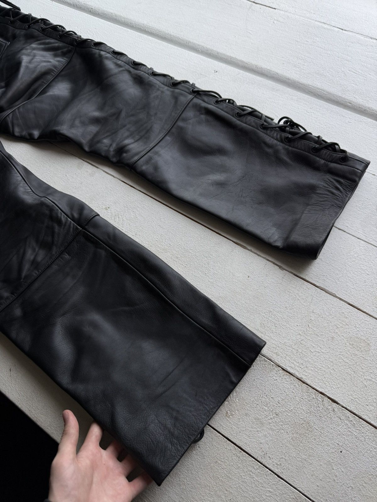 Vintage Vintage 00s Punk Rock Opium Y2K Biker Moto Leather pants Size US 39 - 10 Thumbnail